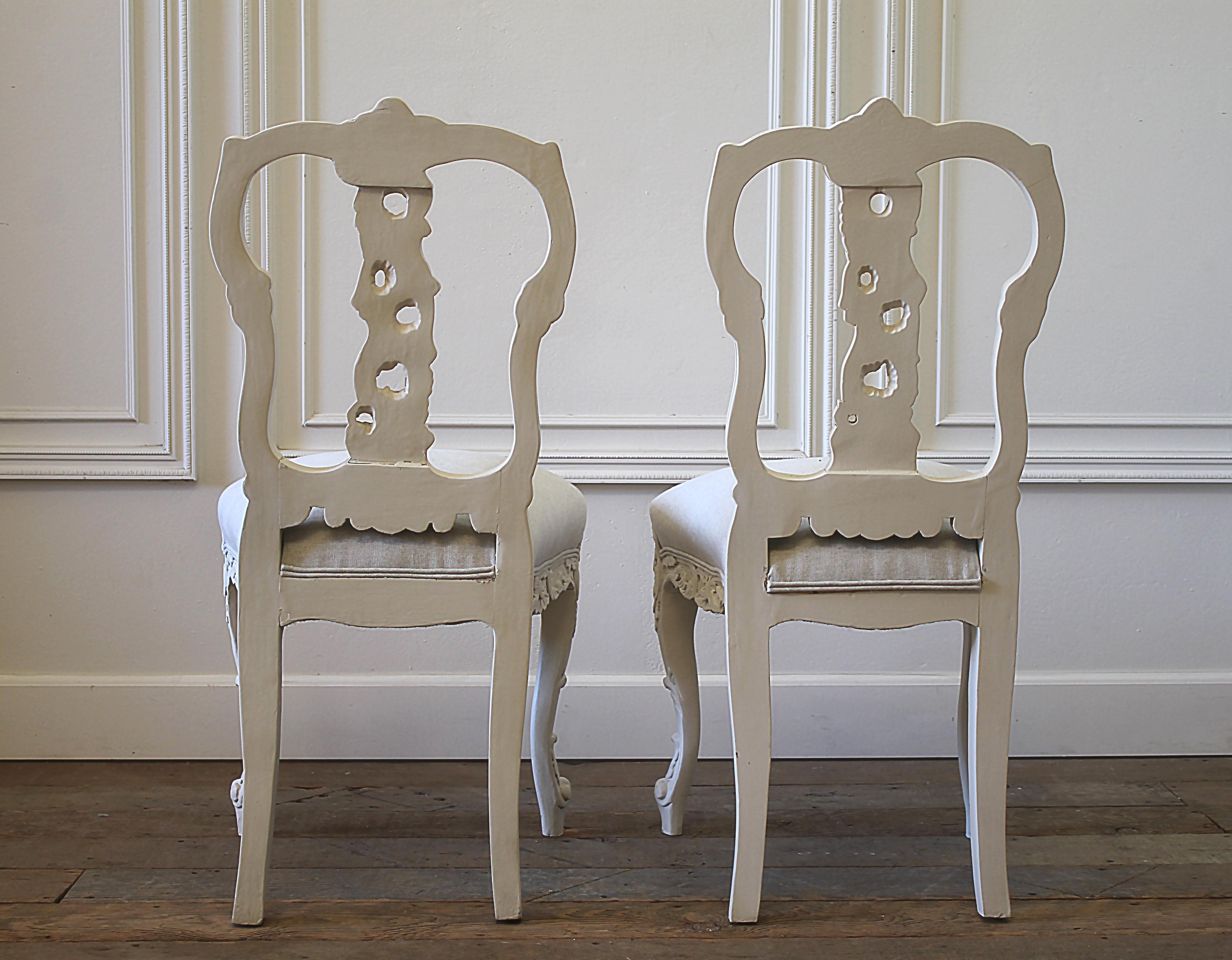Set of 8 White Carved and Painted Dining Chairs 8