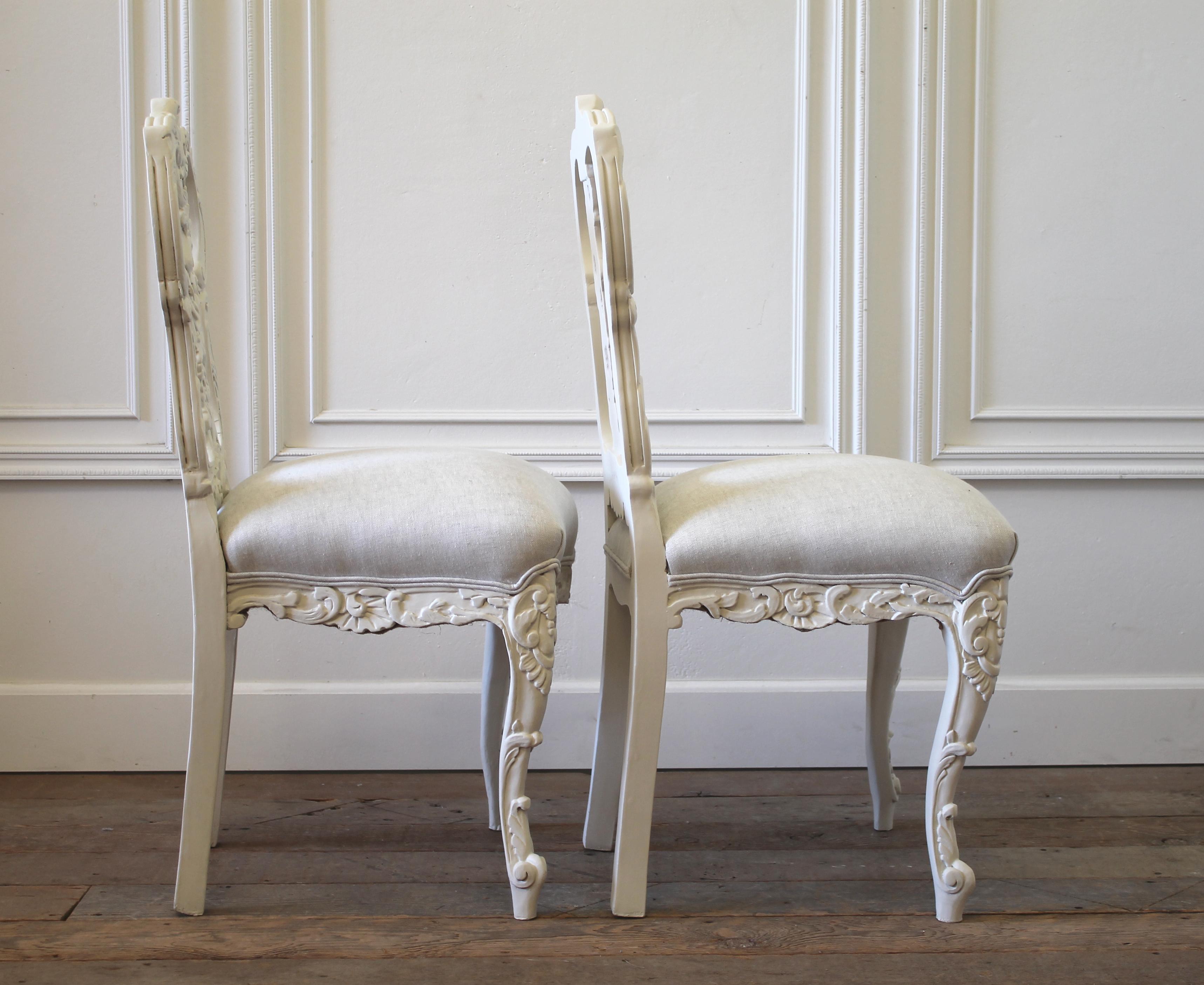 Set of 8 White Carved and Painted Dining Chairs 9