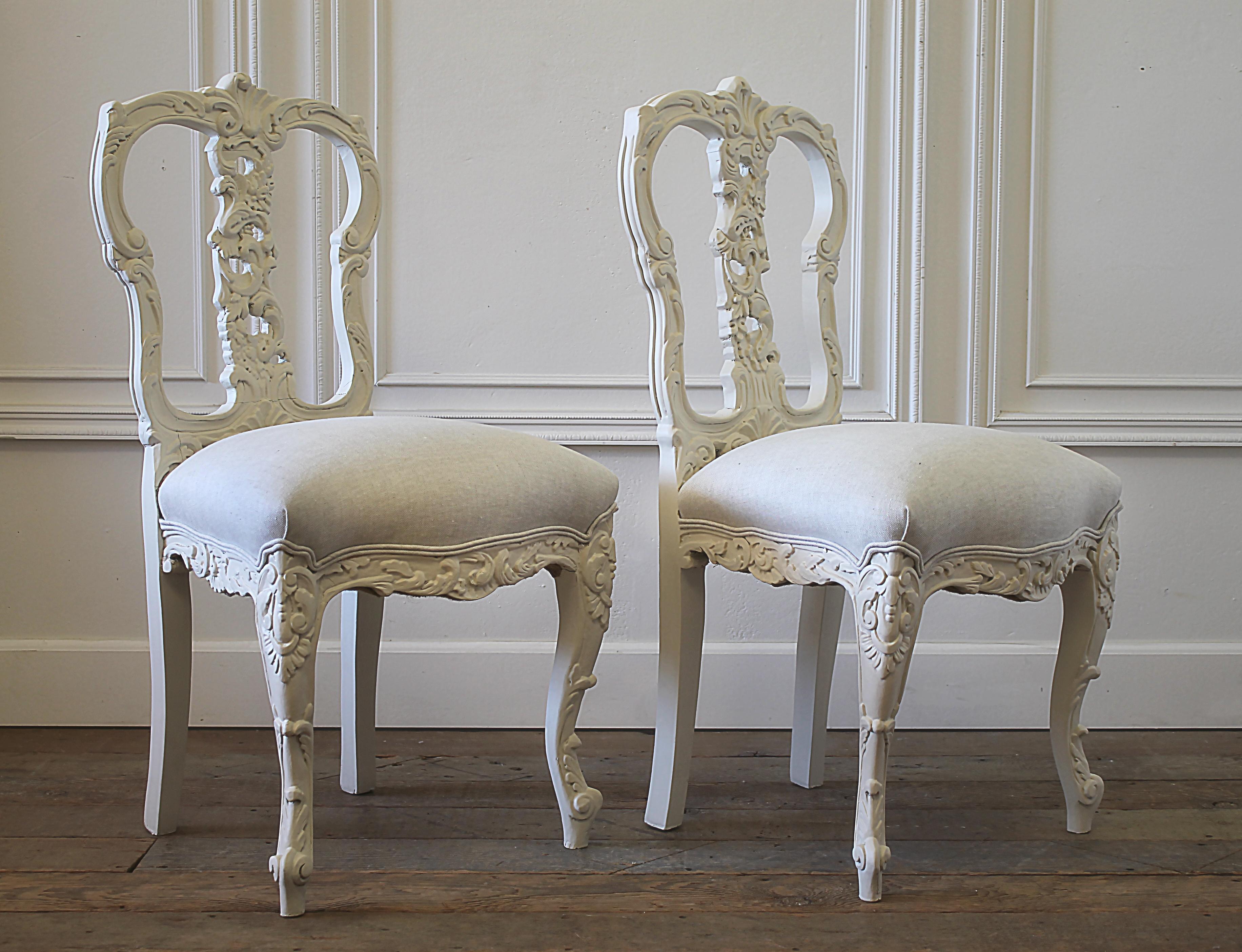 Set of 8 White Carved and Painted Dining Chairs 10