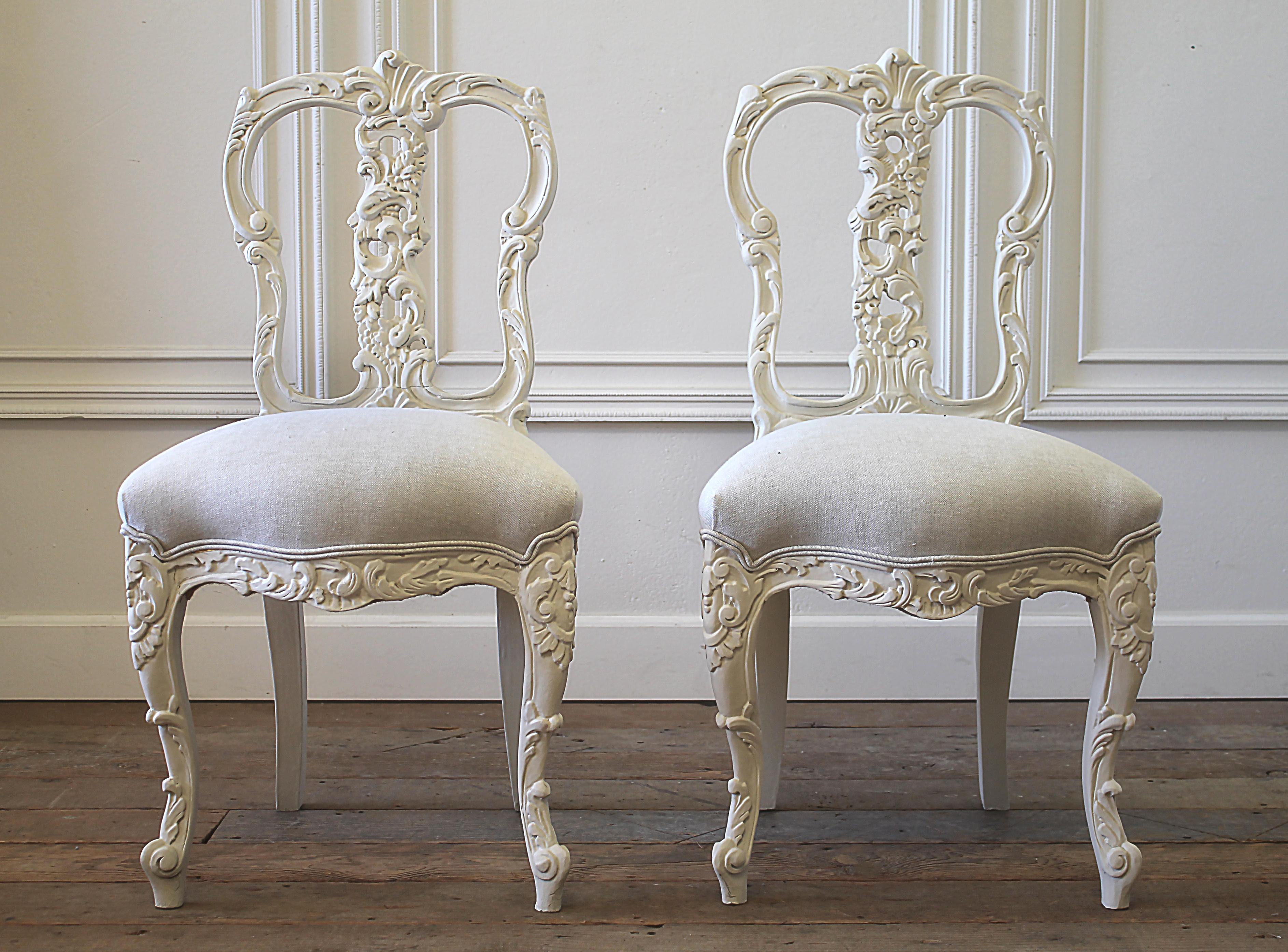 20th Century Set of 8 White Carved and Painted Dining Chairs