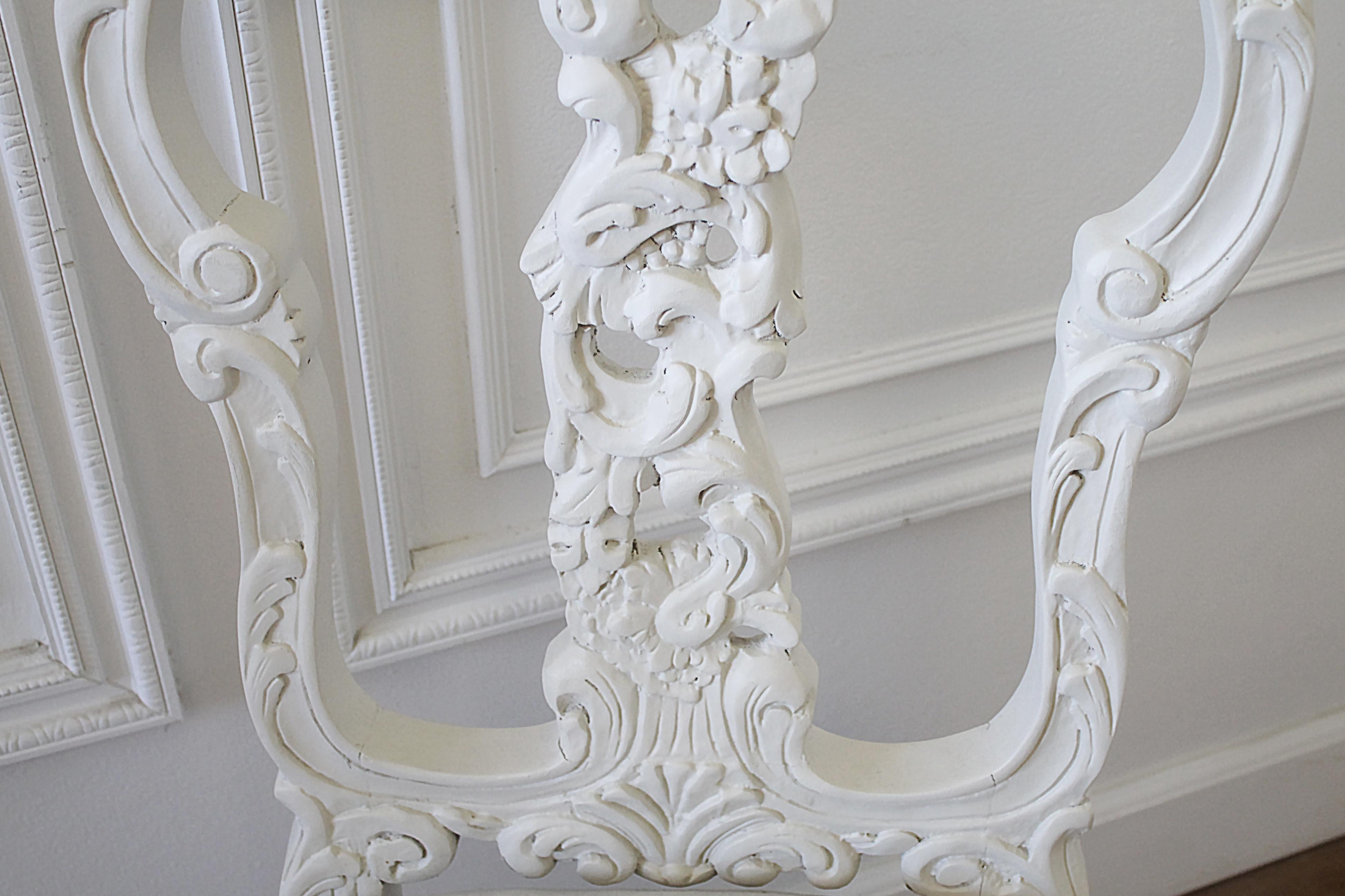 Set of 8 White Carved and Painted Dining Chairs 1