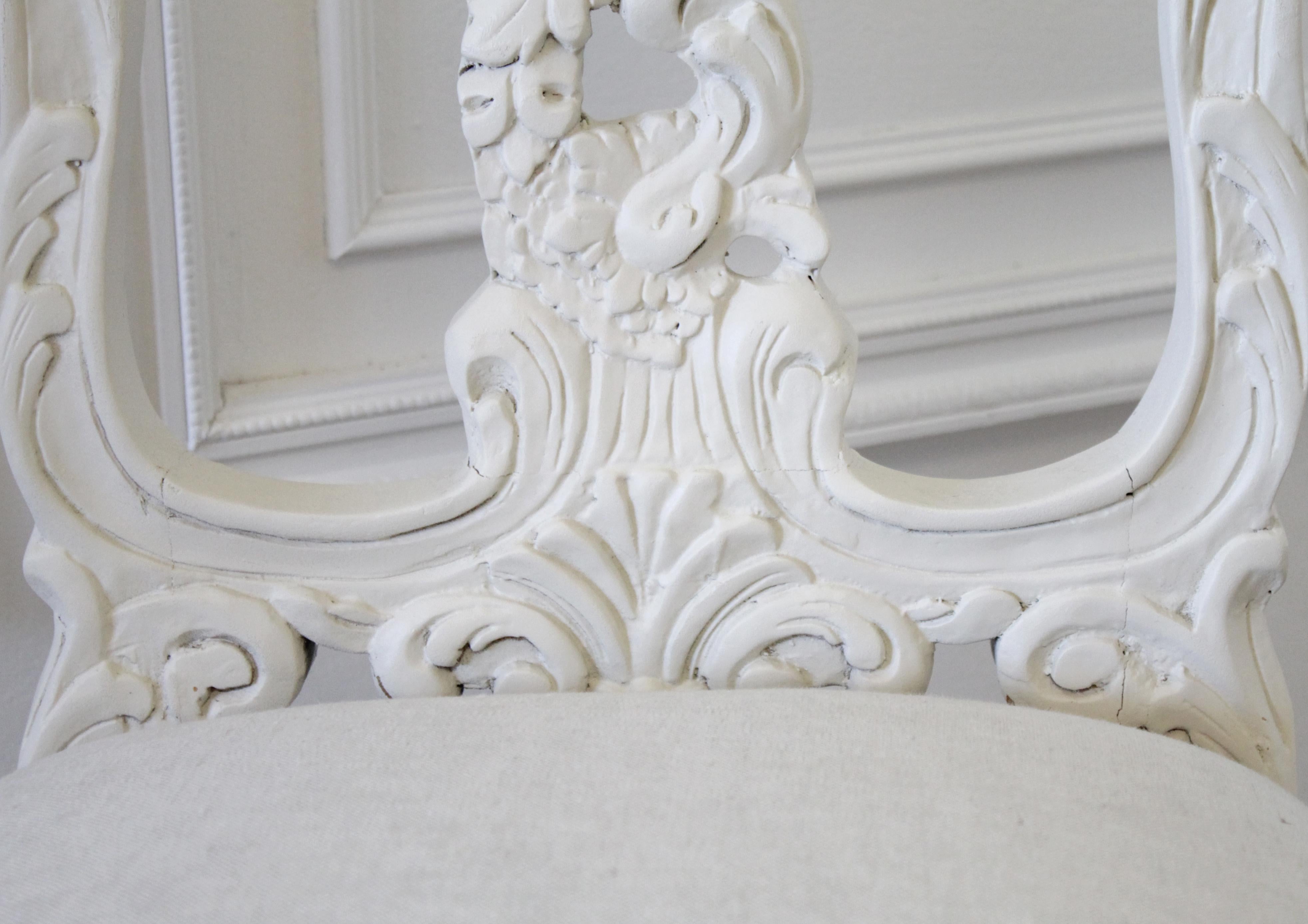 Set of 8 White Carved and Painted Dining Chairs 2