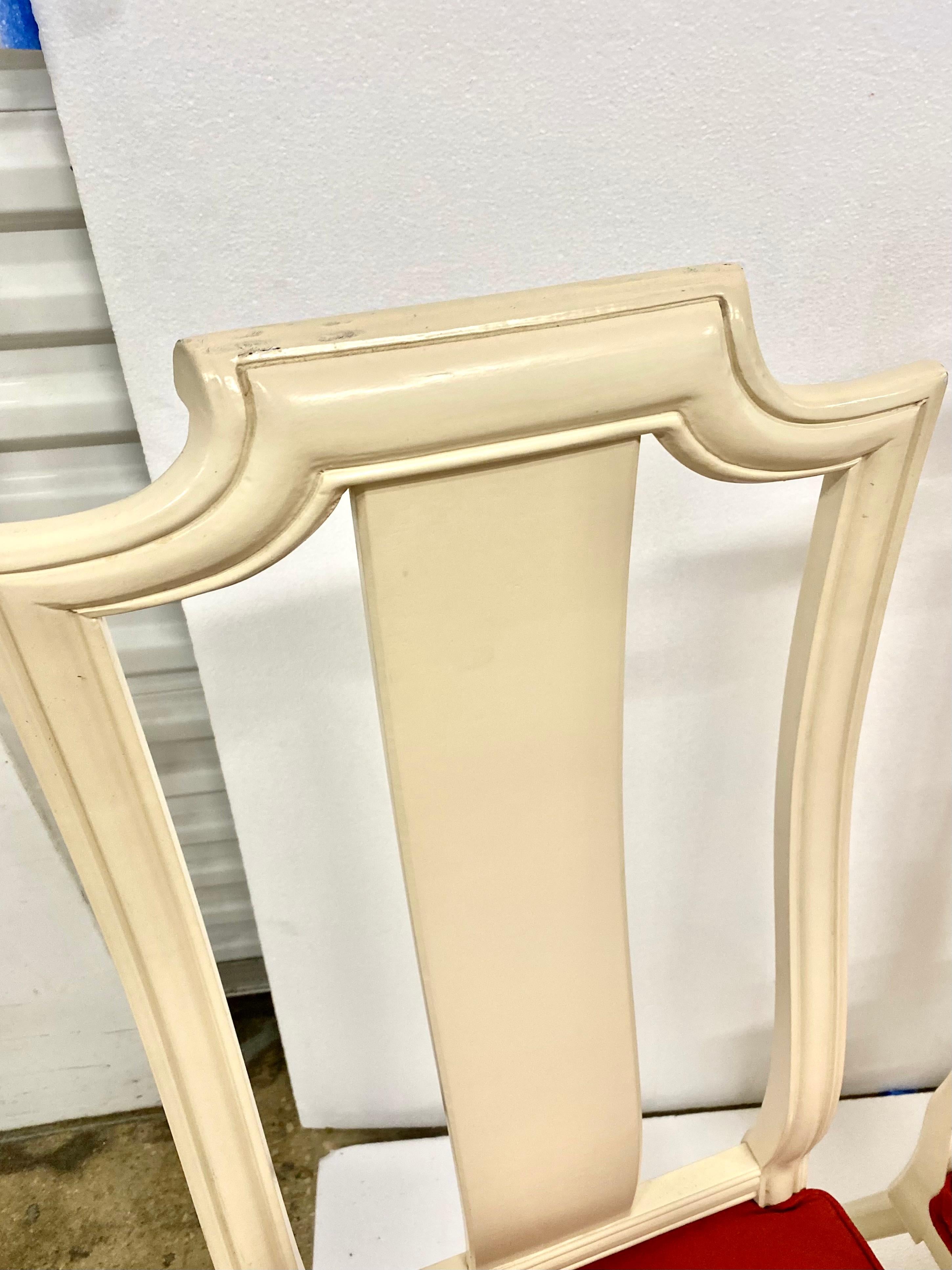 Wood Set of 8 White Painted and Upholstered Dining Chairs For Sale