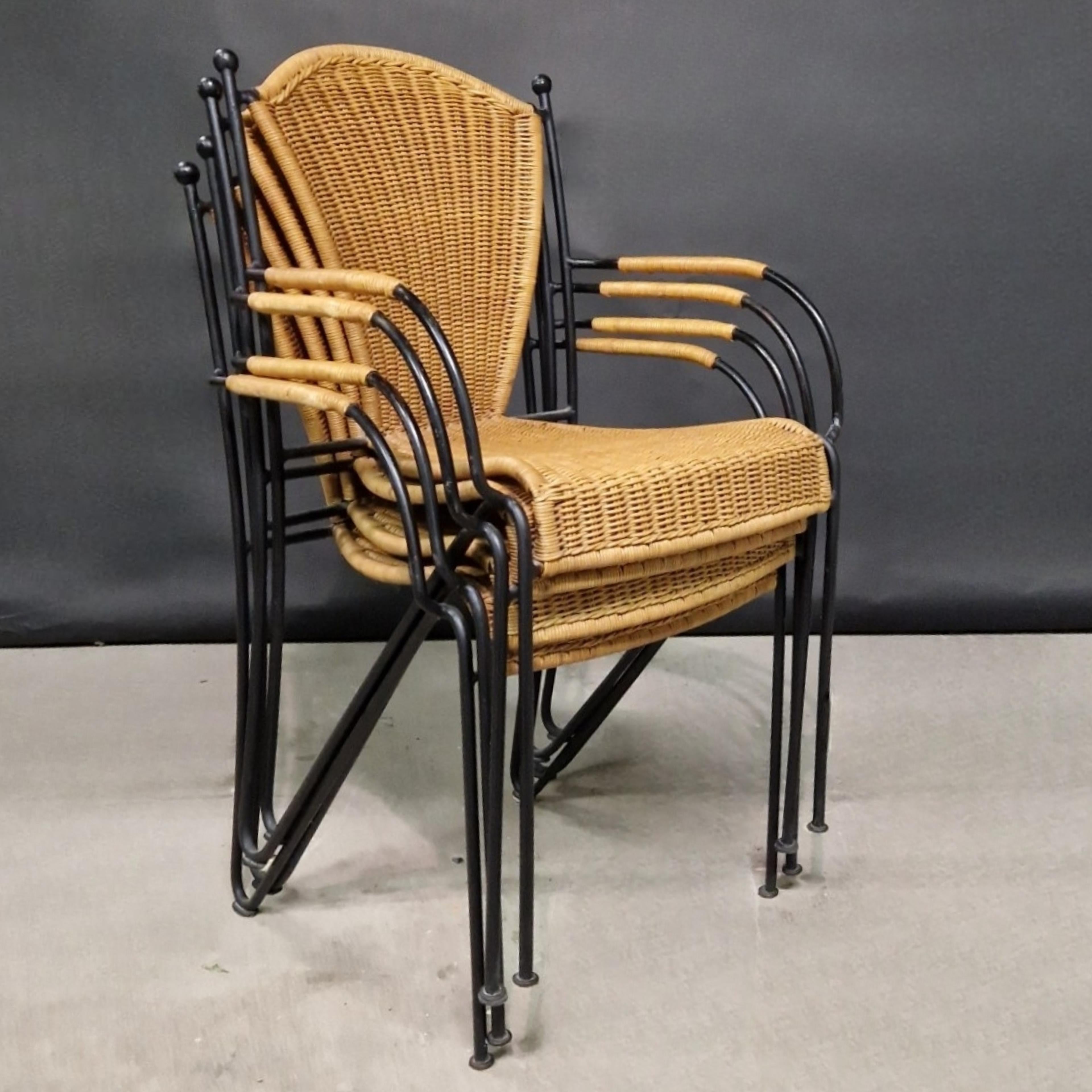 set of 8 wicker and iron dining chairs For Sale 3