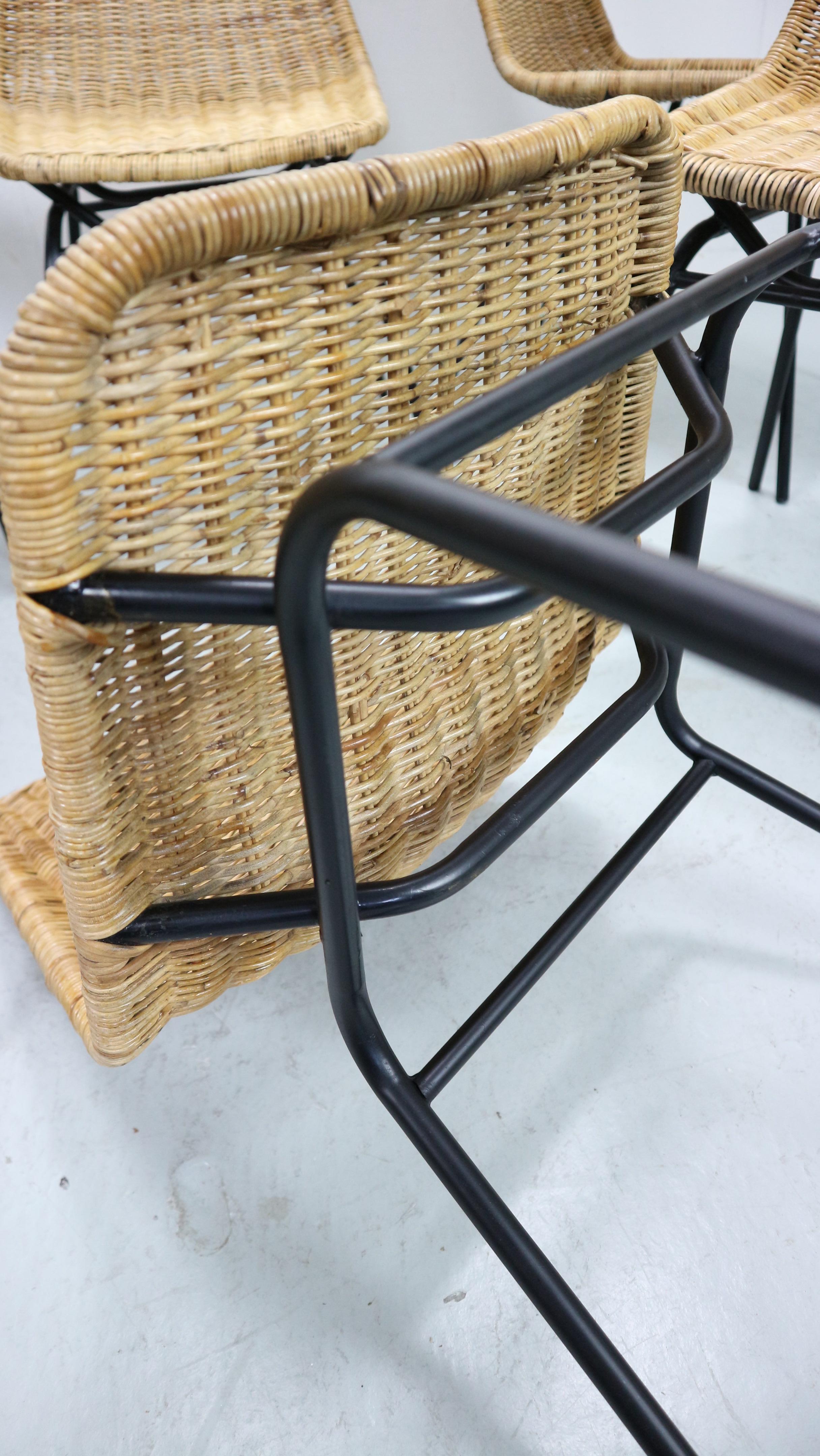 Steel set of 8 wicker chairs model 'italia 100' from the 1960s, Netherlands