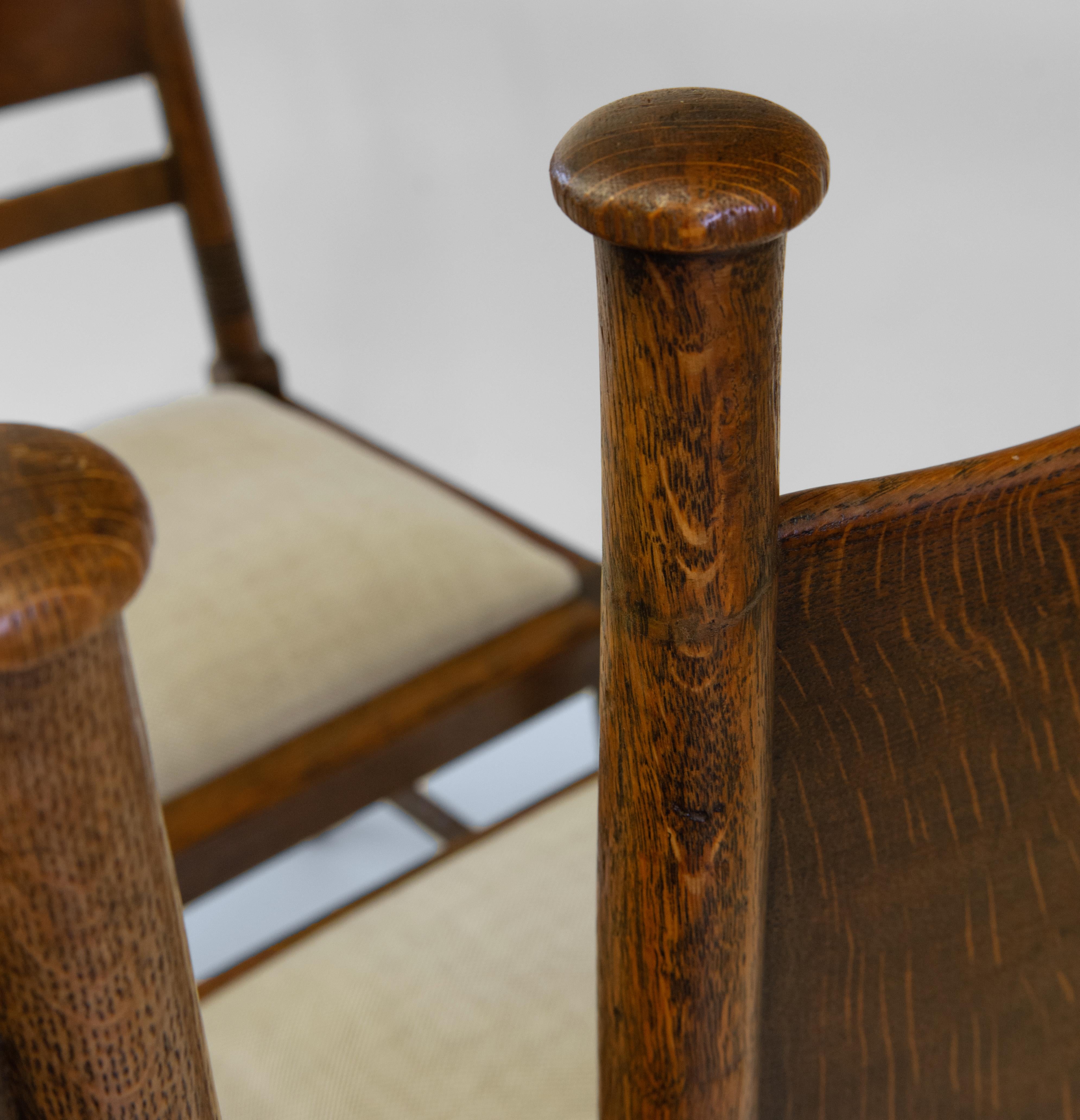 Set Of 8 William Birch Arts & Crafts Oak Dining Chairs Waring And Gillow 2