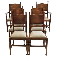 Set Of 8 William Birch Arts & Crafts Oak Dining Chairs Waring And Gillow