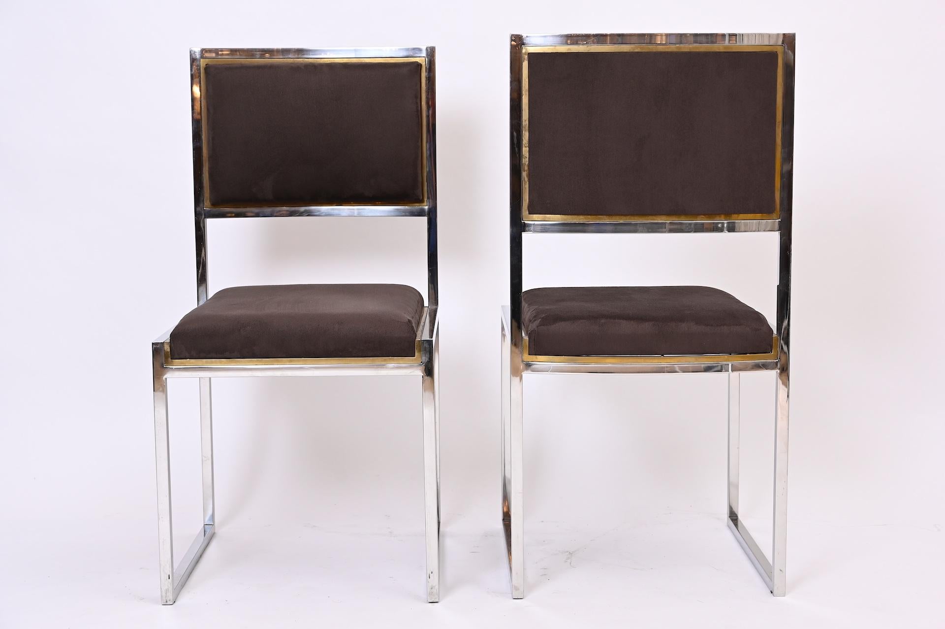 Set of 8 Willy Rizzo Brass and Chrome Chairs, circa 1970 In Good Condition In London, GB