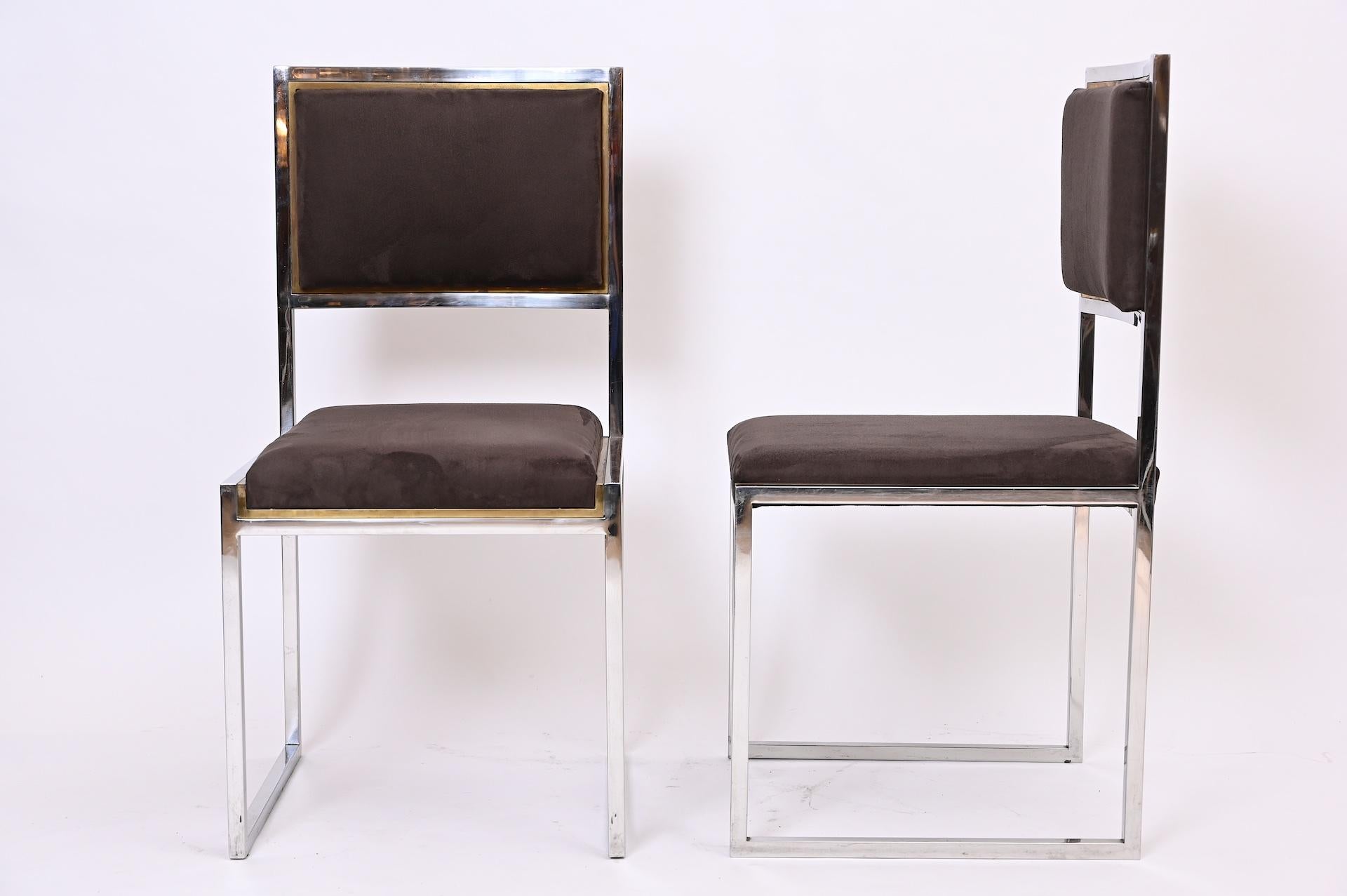 Late 20th Century Set of 8 Willy Rizzo Brass and Chrome Chairs, circa 1970