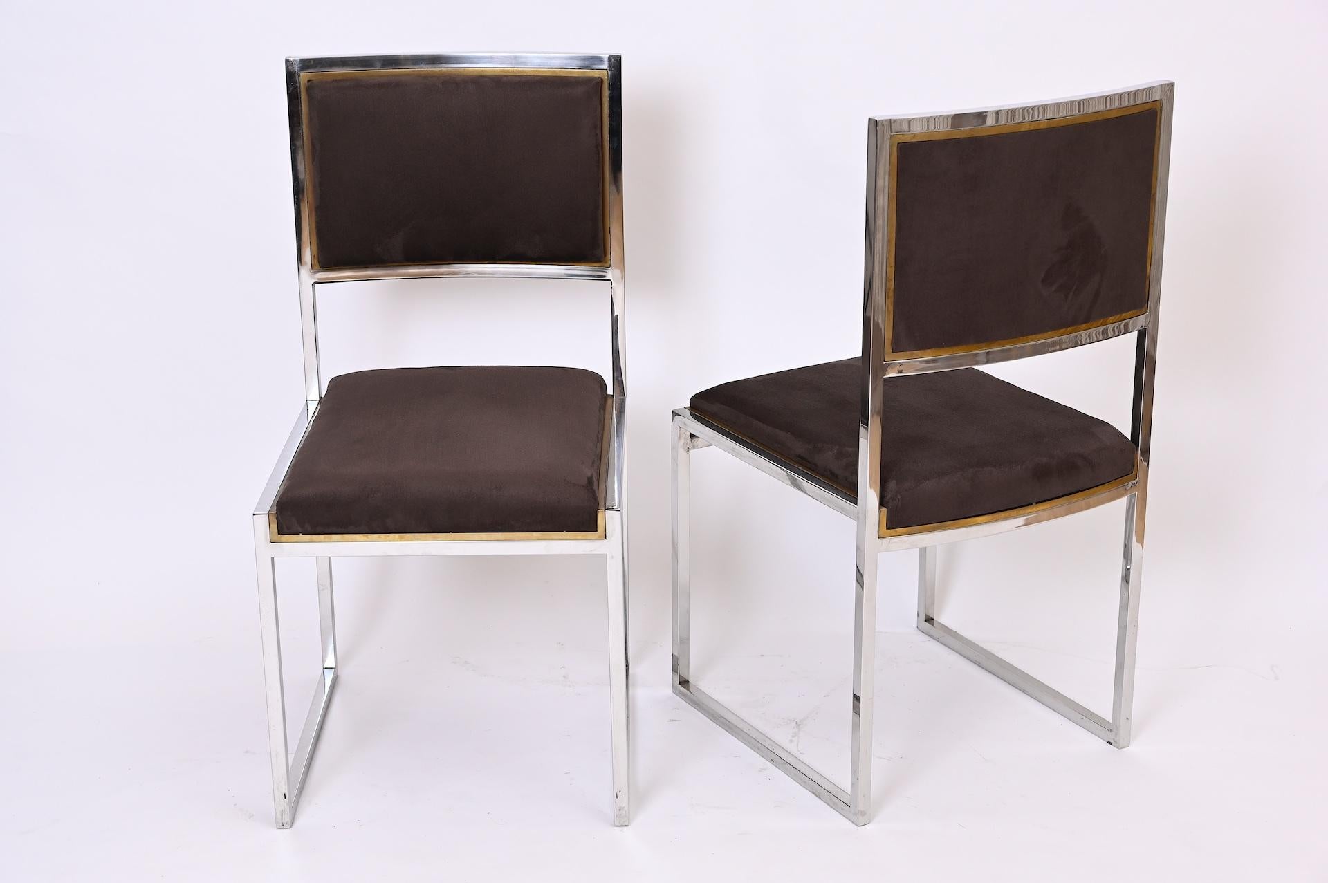 Set of 8 Willy Rizzo Brass and Chrome Chairs, circa 1970 1
