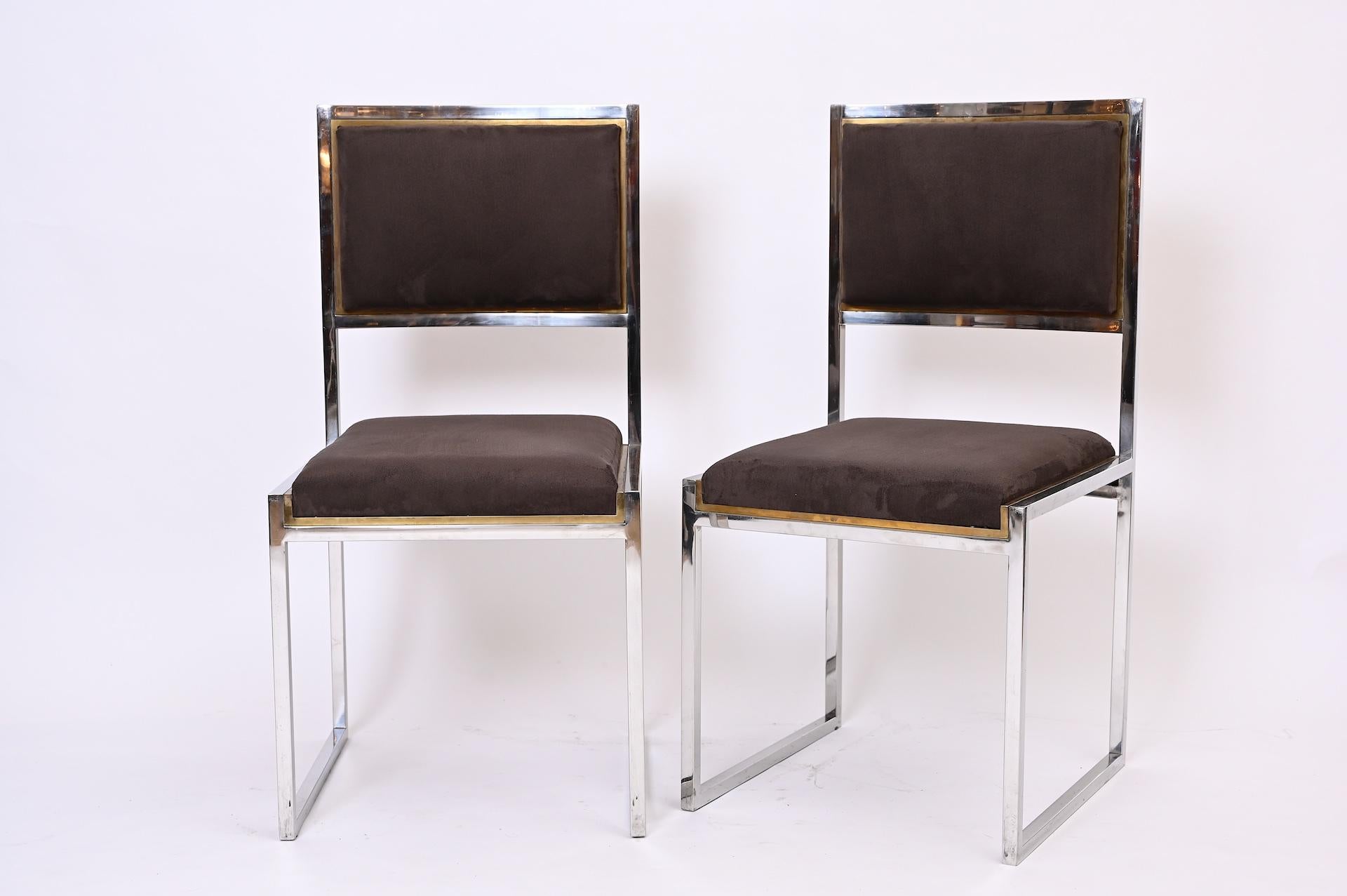 Set of 8 Willy Rizzo Brass and Chrome Chairs, circa 1970 2