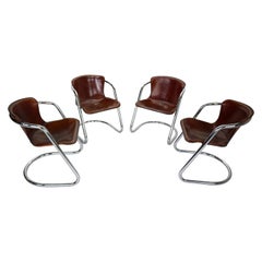 Set of 8 Willy Rizzo Leather Dining Chairs for Cidue, 1970s, Italy