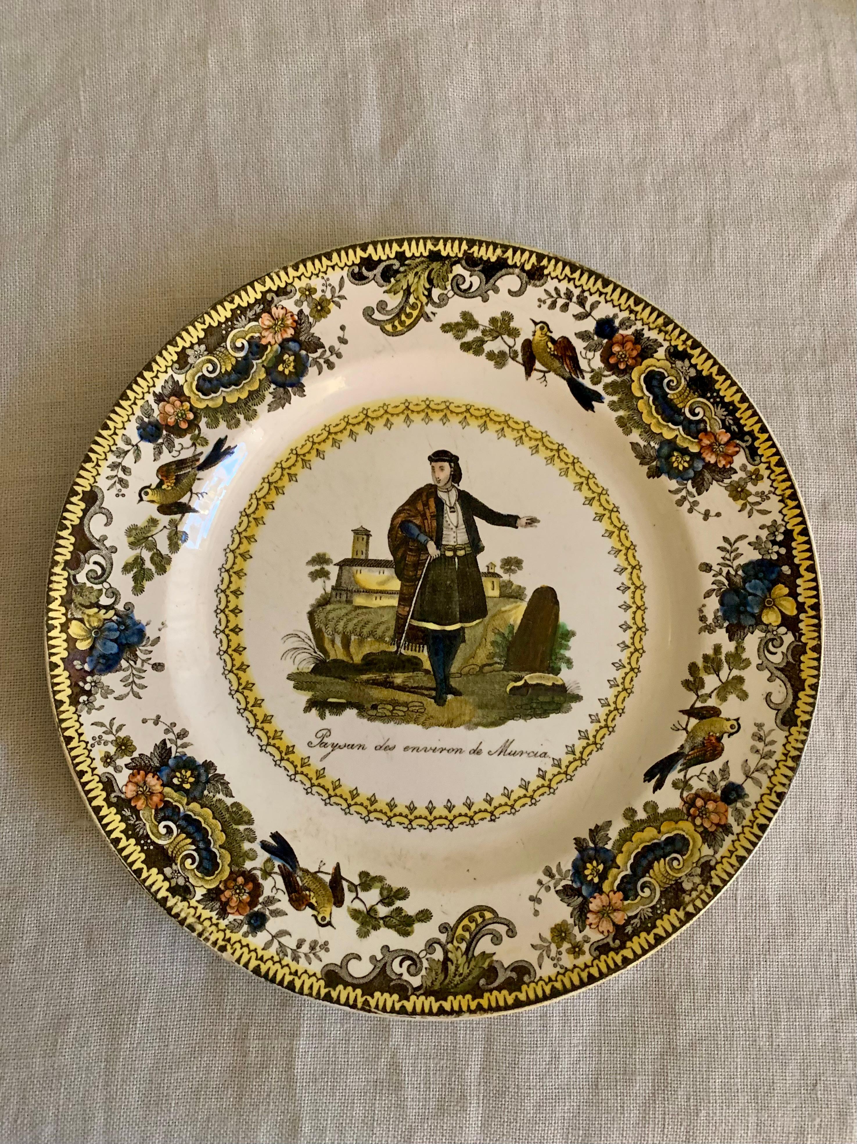 Juego de 8 maravillosos platos de loza coloreados a mano ca. 1830-40 Francés en venta