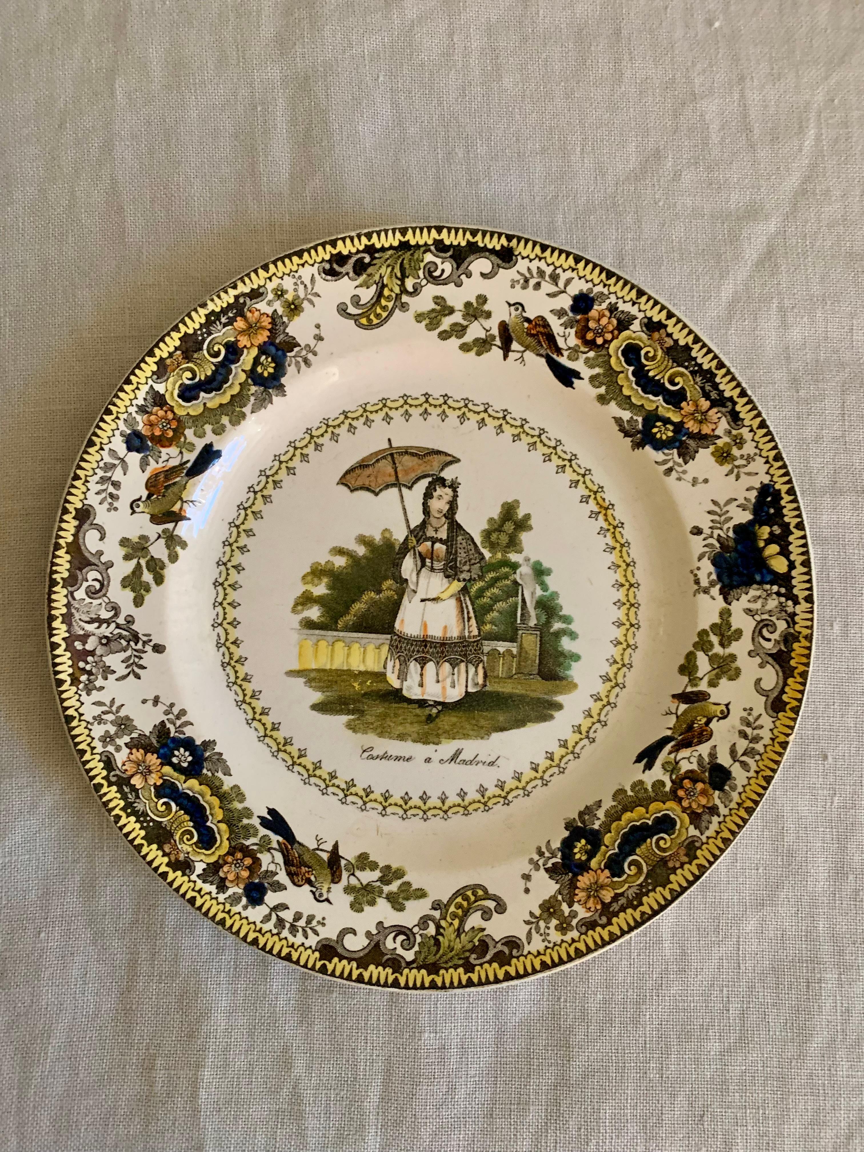 Juego de 8 maravillosos platos de loza coloreados a mano ca. 1830-40 en Bueno estado para la venta en Hellerup, DK
