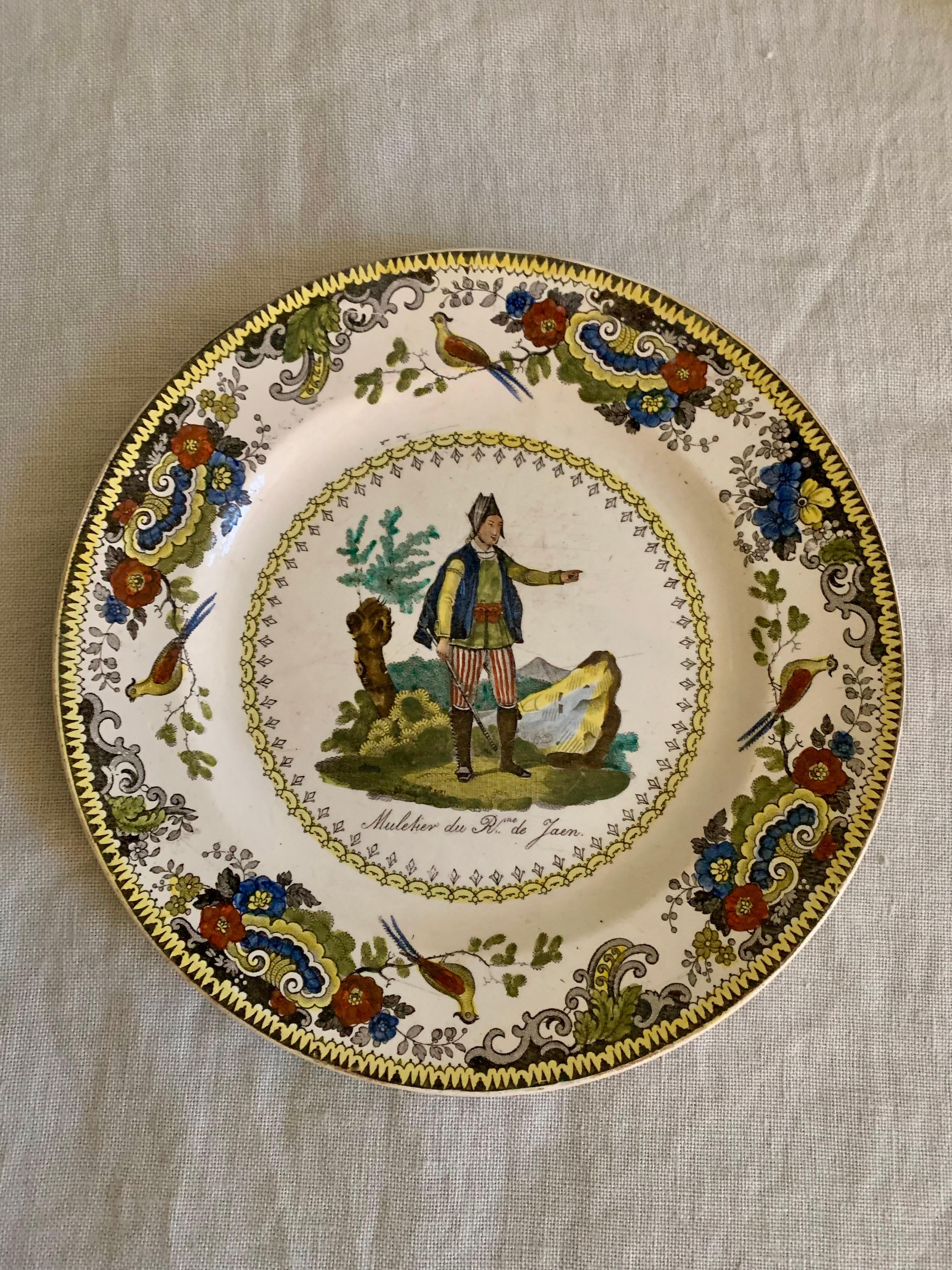 Juego de 8 maravillosos platos de loza coloreados a mano ca. 1830-40 Mediados del siglo XIX en venta