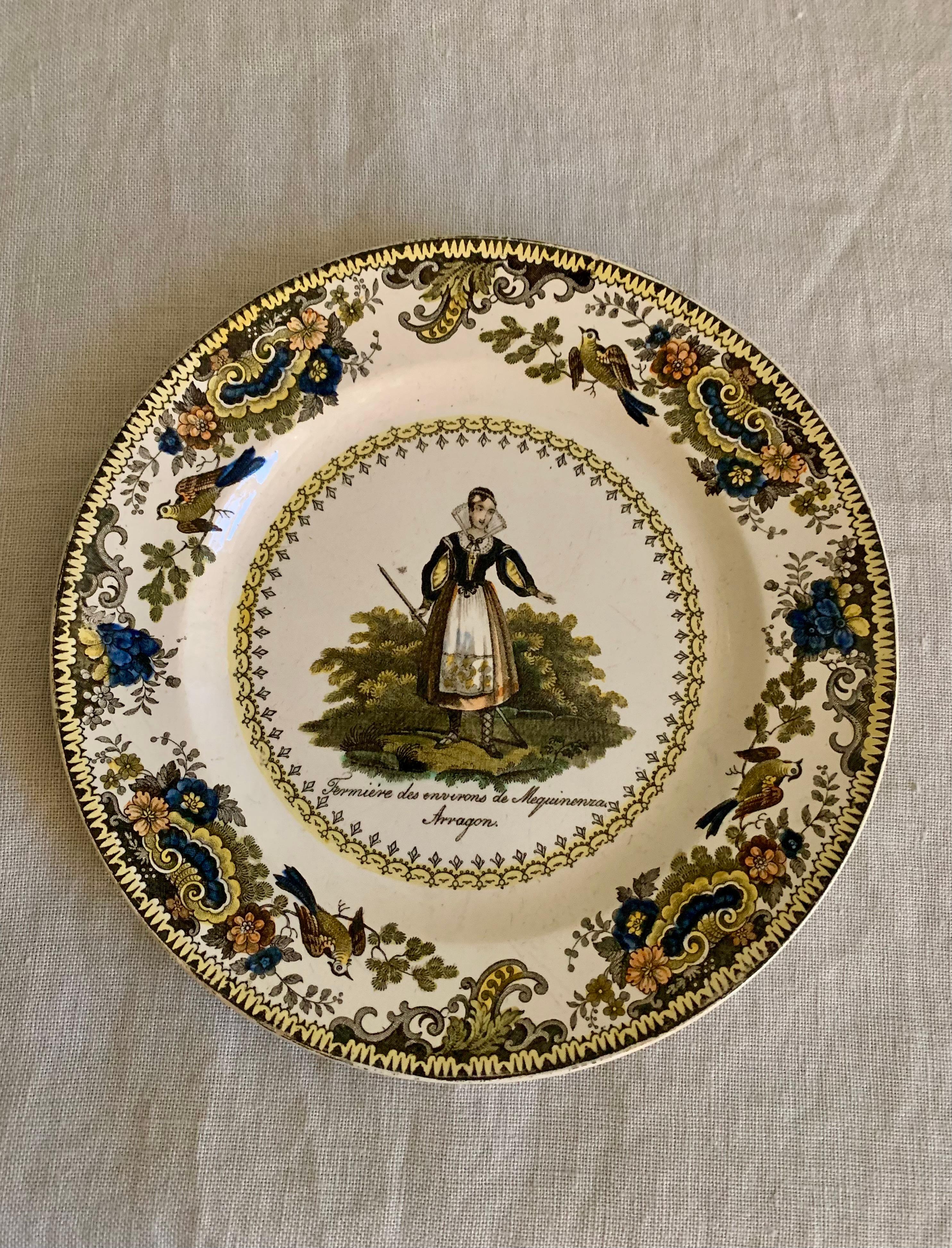 Juego de 8 maravillosos platos de loza coloreados a mano ca. 1830-40 en venta 3
