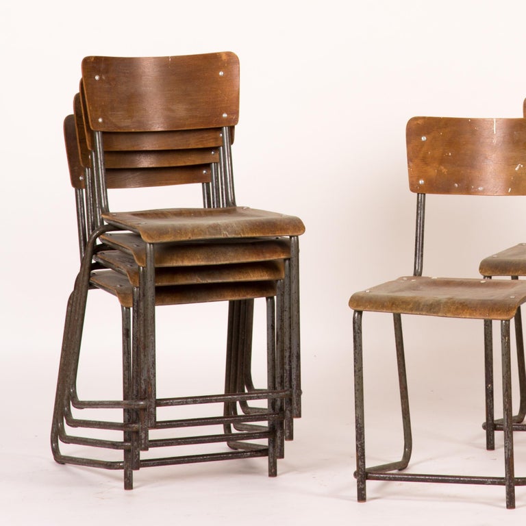 Metal Dining Chairs From 1930s England, Wood And Metal Dining Chairs