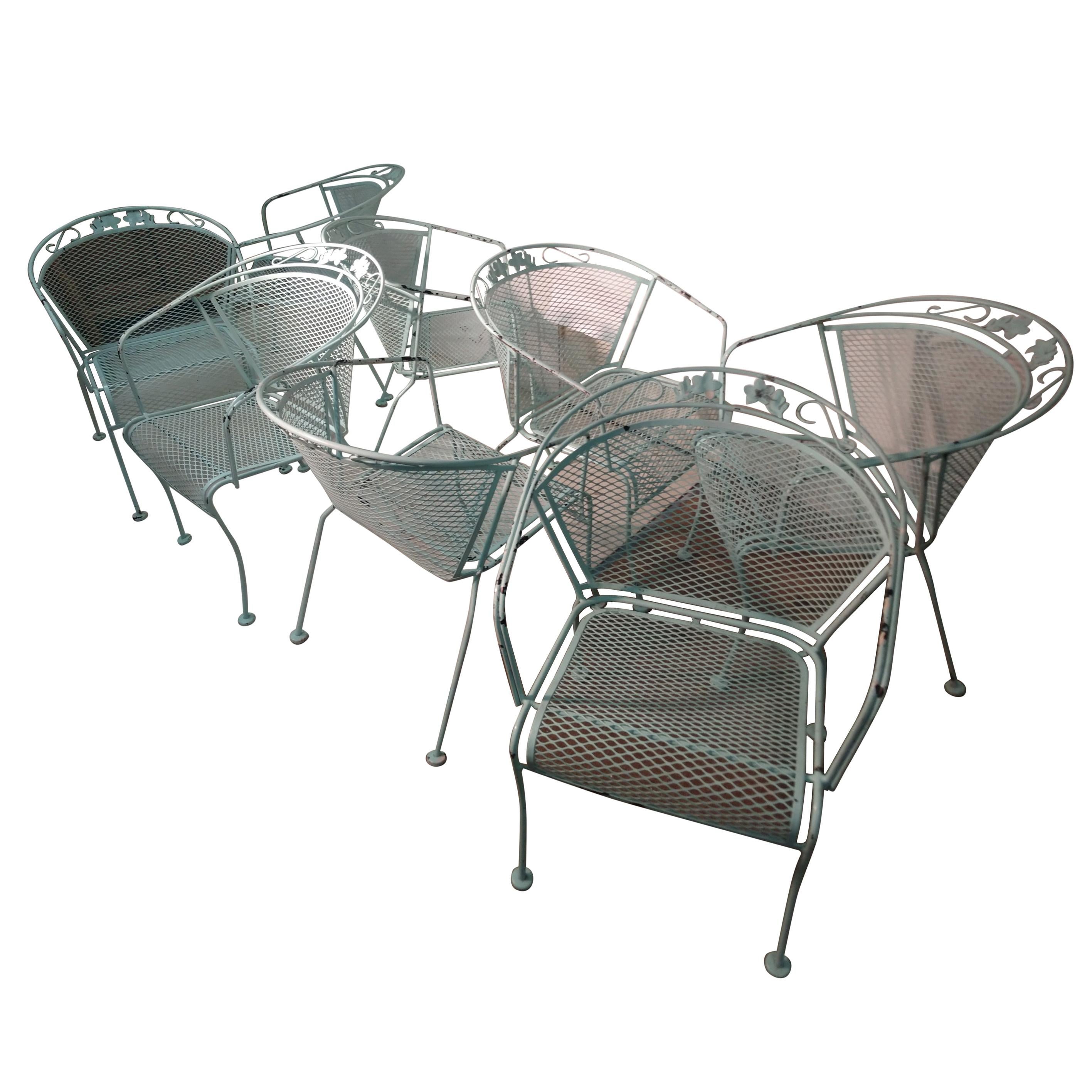 Set of 8 Woodard Mid Century Outdoor Patio Chairs with Table