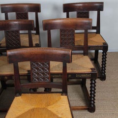 Set of 8 wooden chairs, Breton craftsmanship from the 1940s