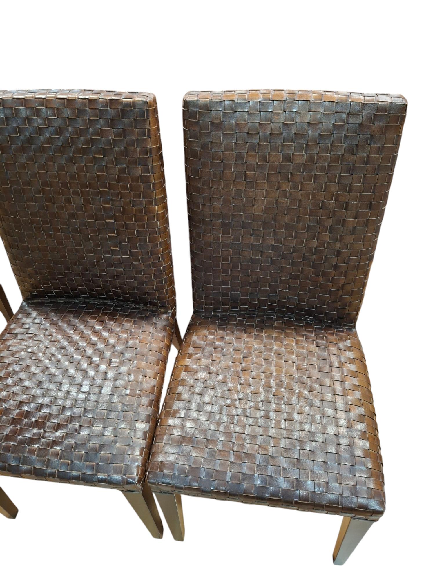 Set of 8 Woven Leather Dining Chairs By Stone International In Good Condition For Sale In San Francisco, CA
