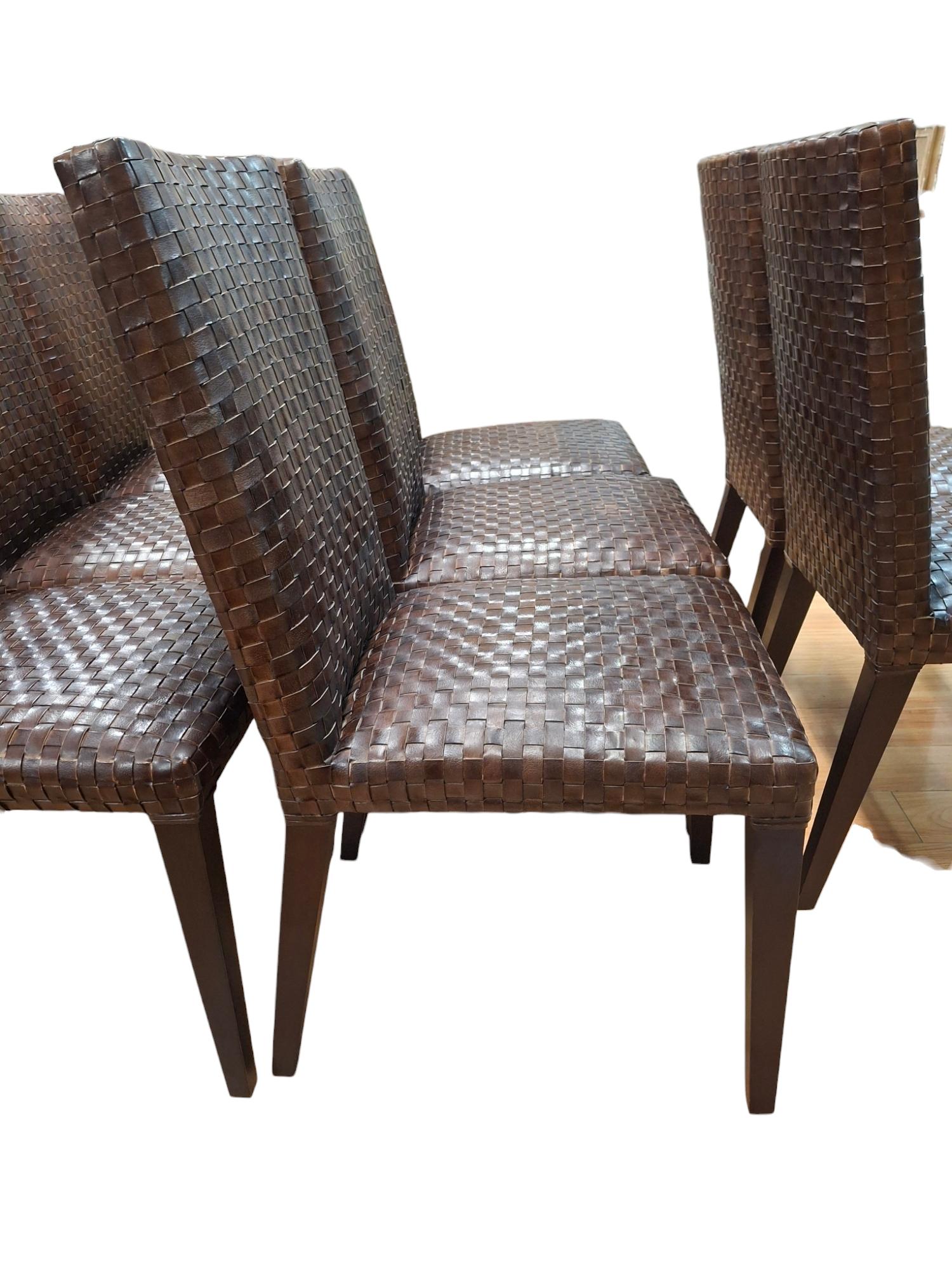 20th Century Set of 8 Woven Leather Dining Chairs By Stone International For Sale