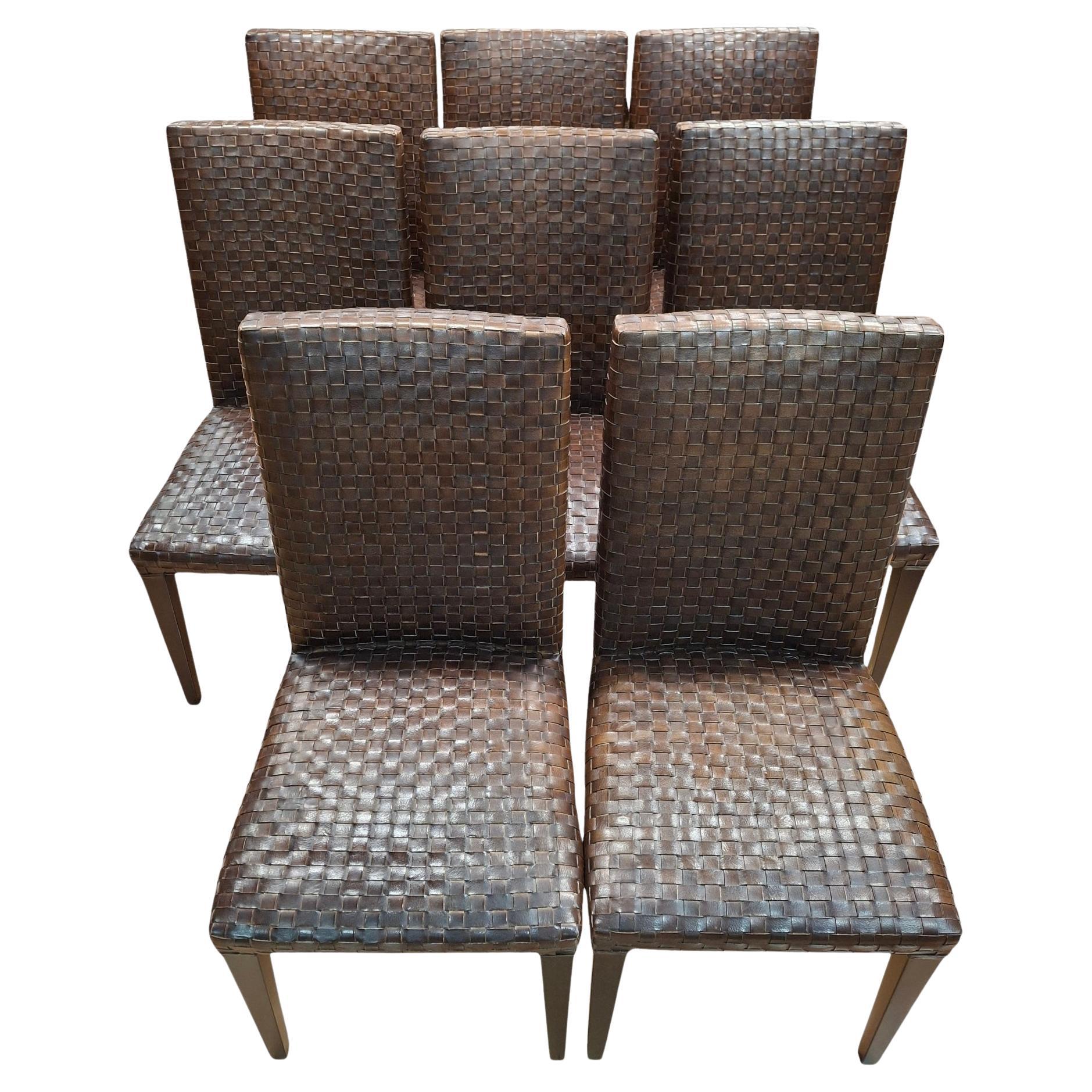 Set of 8 Woven Leather Dining Chairs By Stone International