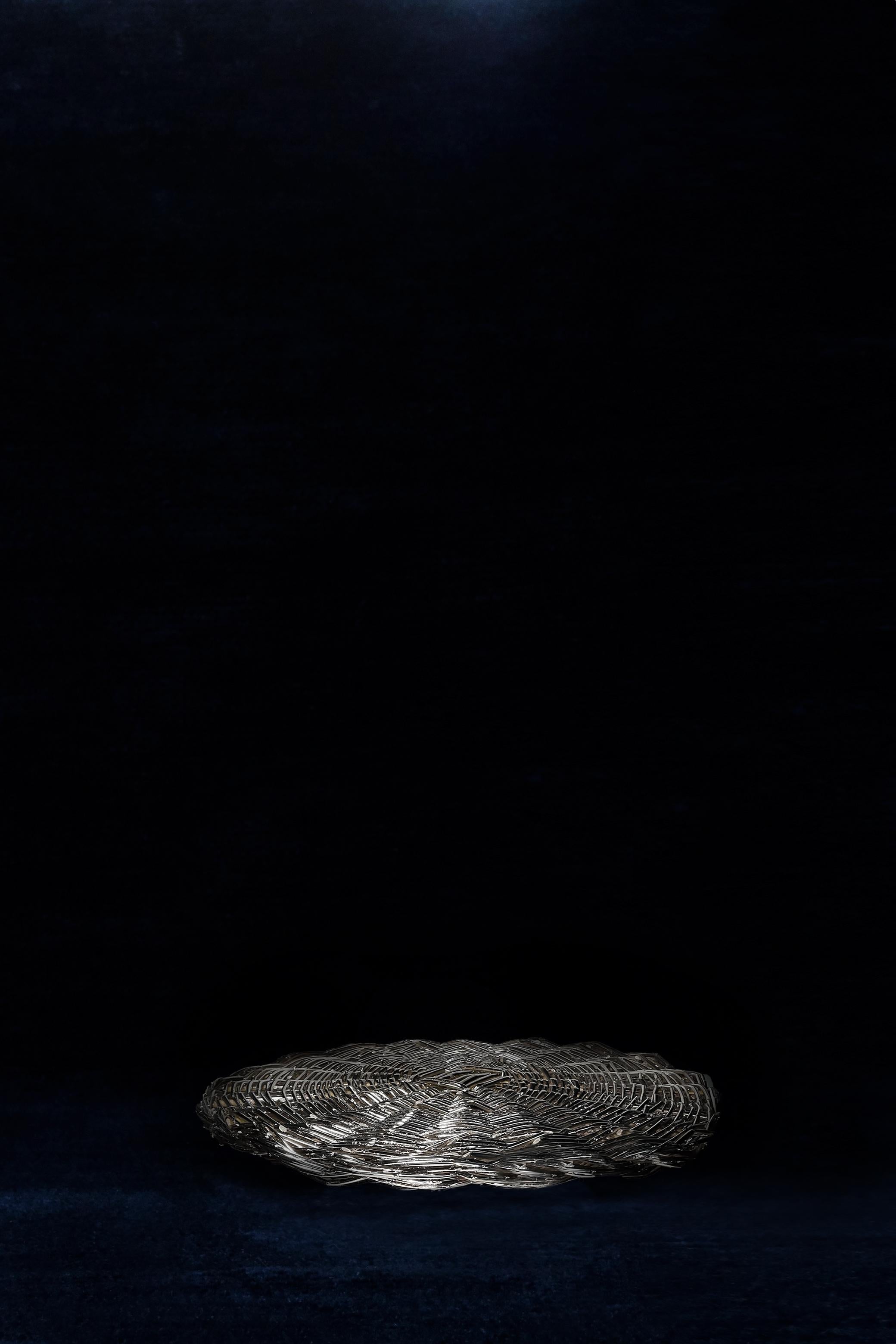 Plaqué argent Set de 8 sets de table en osier tressé, design italien fait à la main, contemporain en vente