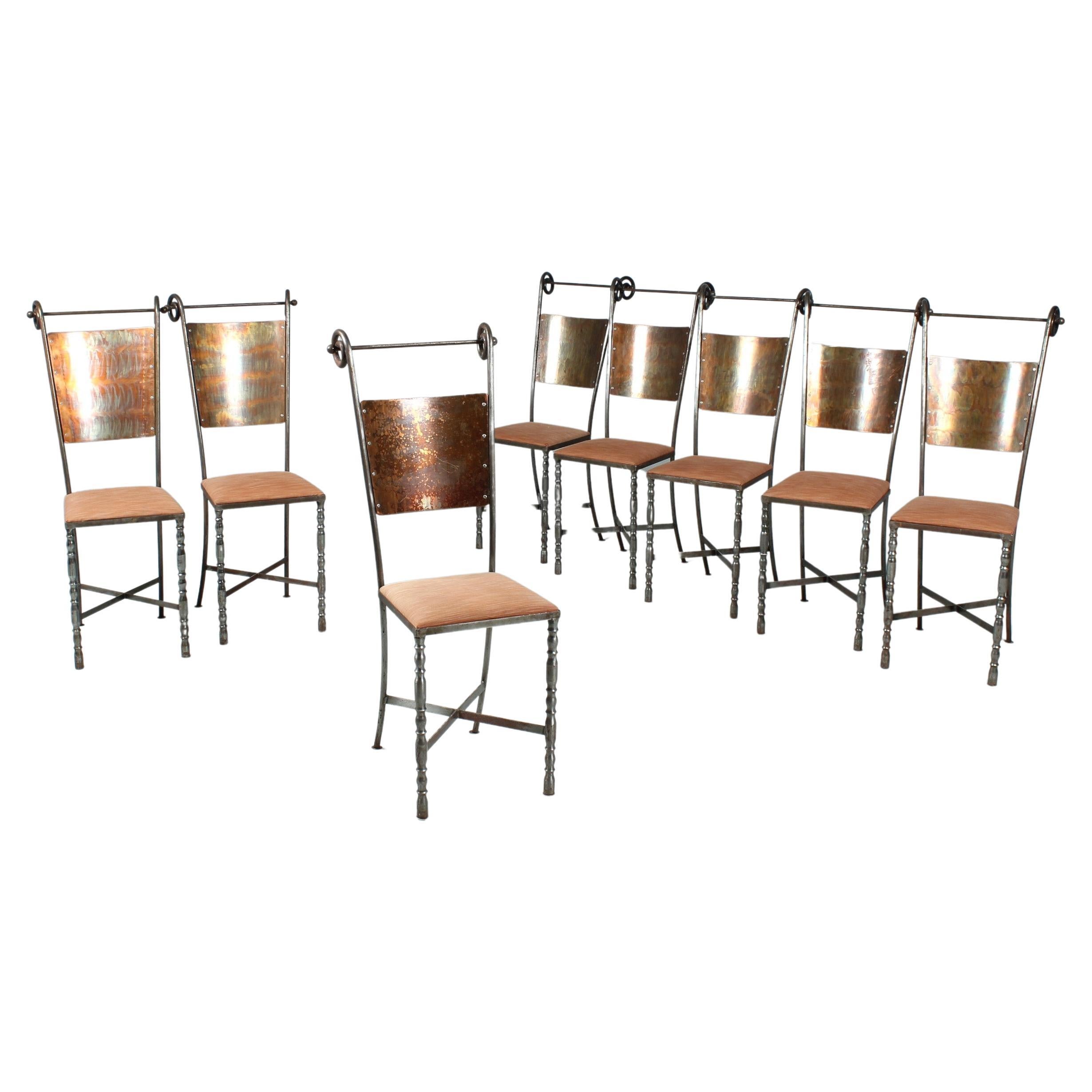 Set of 8 Wrought Iron Chairs, Dining Chairs, 1980s? For Sale