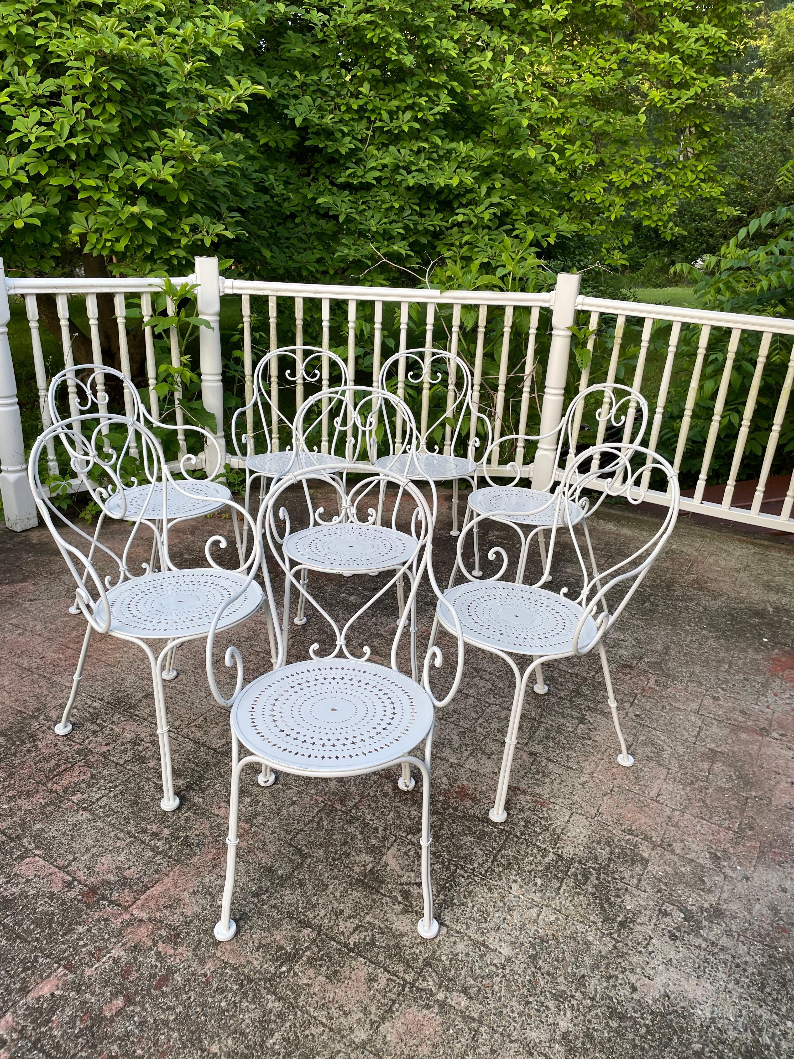 Set of 8 Wrought Iron French Cafe Chairs For Sale 1