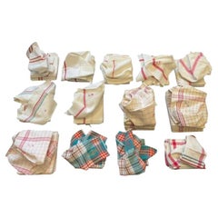 Set of 82 French Kitchen Table Towels in Linen Canvas with Embroidery, 1920s