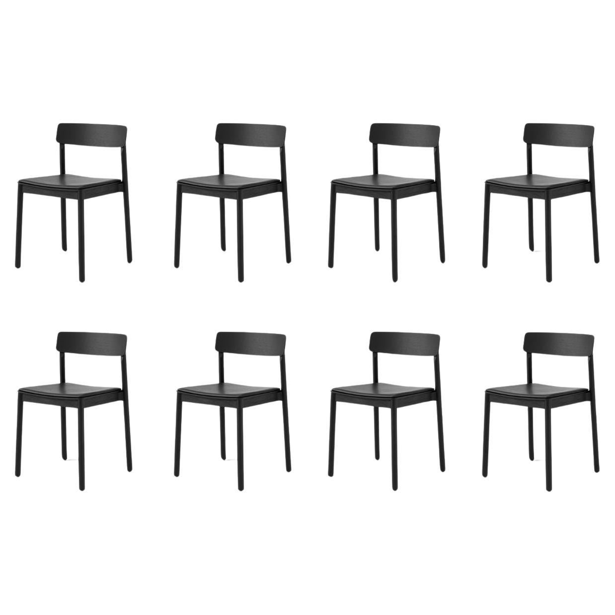 Ensemble de 8 chaises Tk3-Black Leather/Black Laquered Ash de T&K pour &Tradition