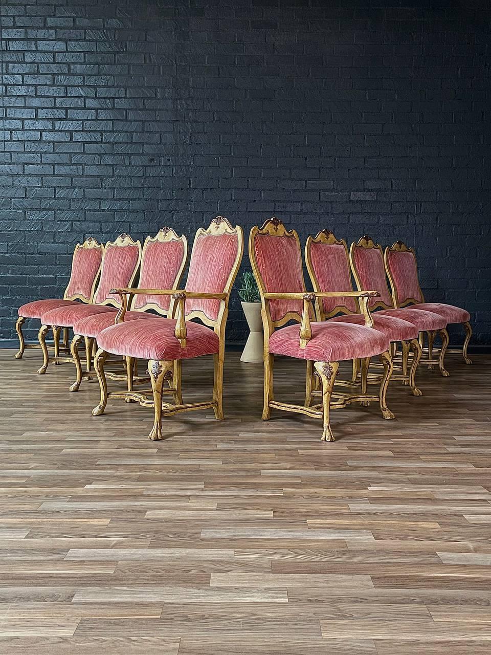Other Set of 8x French Style Painted & Carved Wood Dining Chairs For Sale