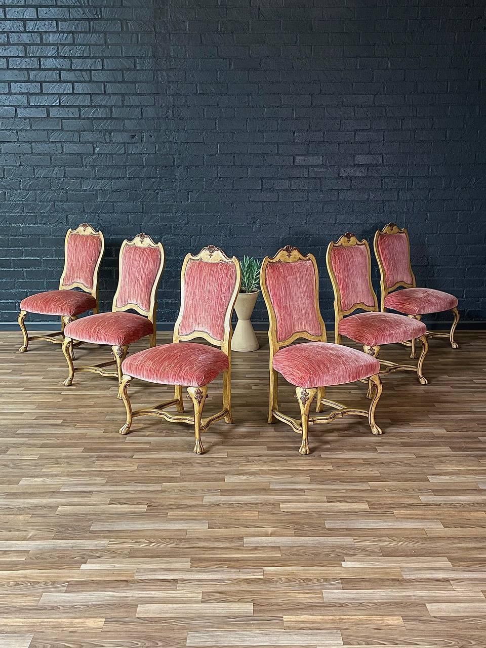 American Set of 8x French Style Painted & Carved Wood Dining Chairs For Sale