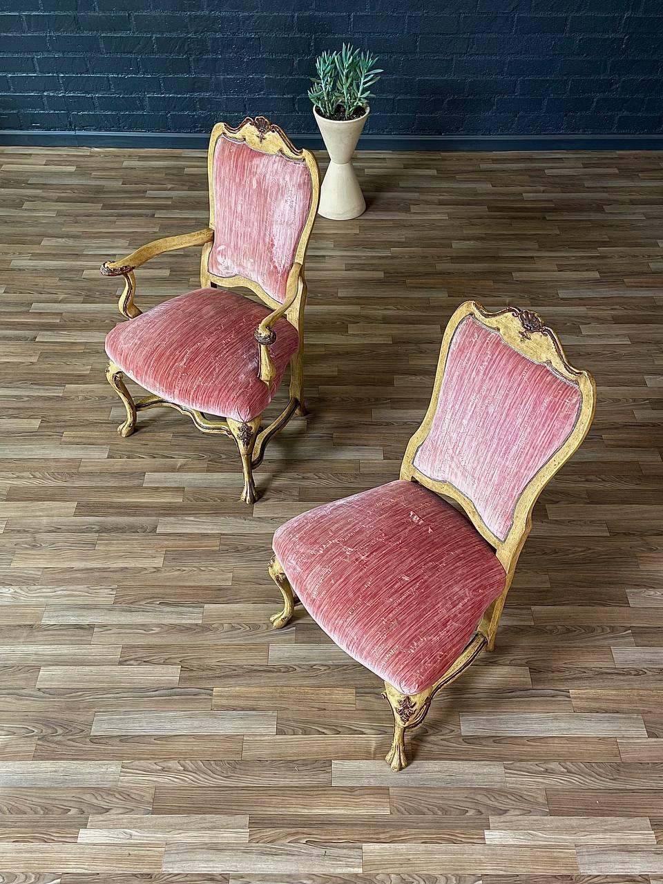 Set of 8x French Style Painted & Carved Wood Dining Chairs For Sale 1
