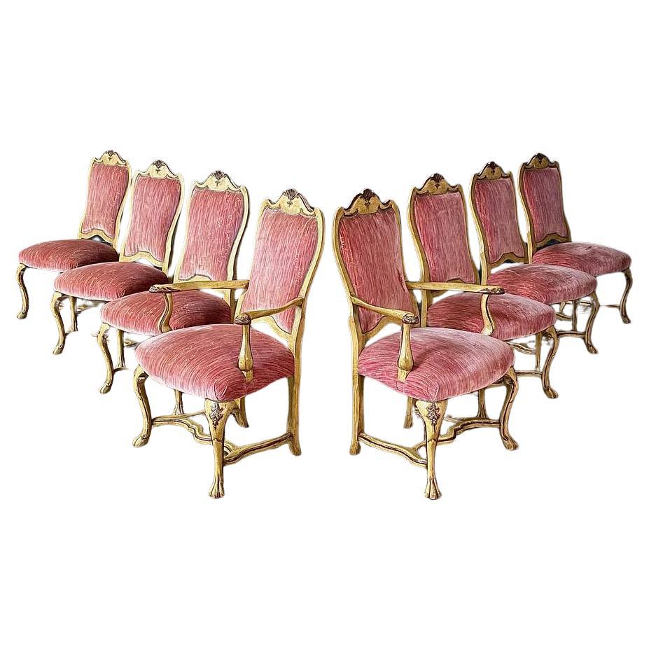 Set of 8x French Style Painted & Carved Wood Dining Chairs