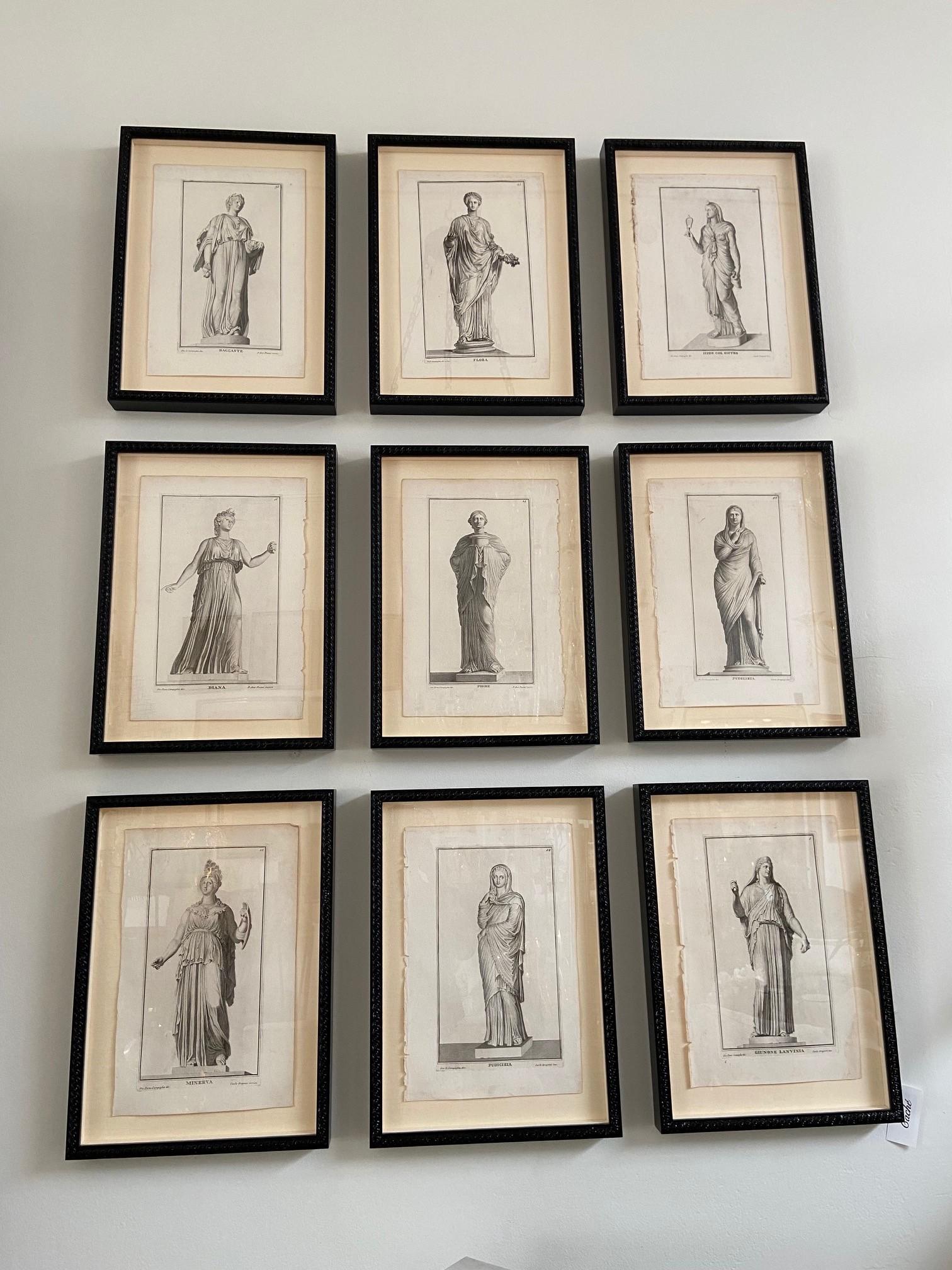 Set of 9, 18th Century Italian Engravings Feature the Portrait of Female Statue For Sale 4