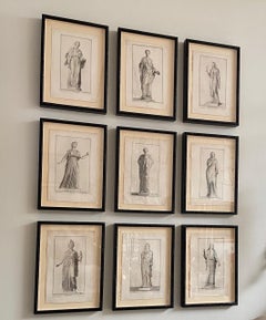 Set of 9, 18th Century Italian Engravings Feature the Portrait of Female Statue