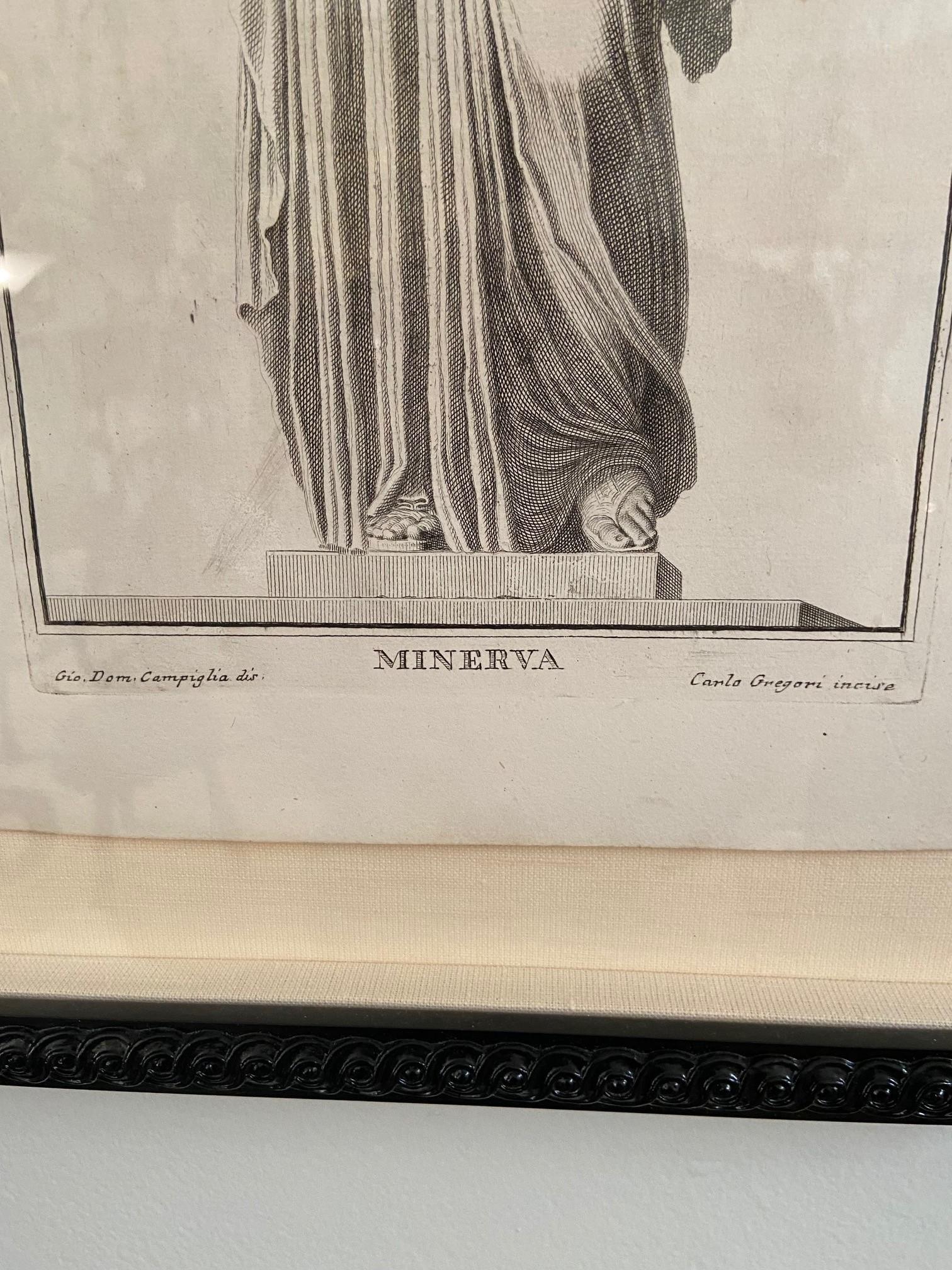 Set von 9 italienischen Gravuren aus dem 18. Jahrhundert, die das Porträt einer weiblichen Statue zeigen (Italienisch) im Angebot