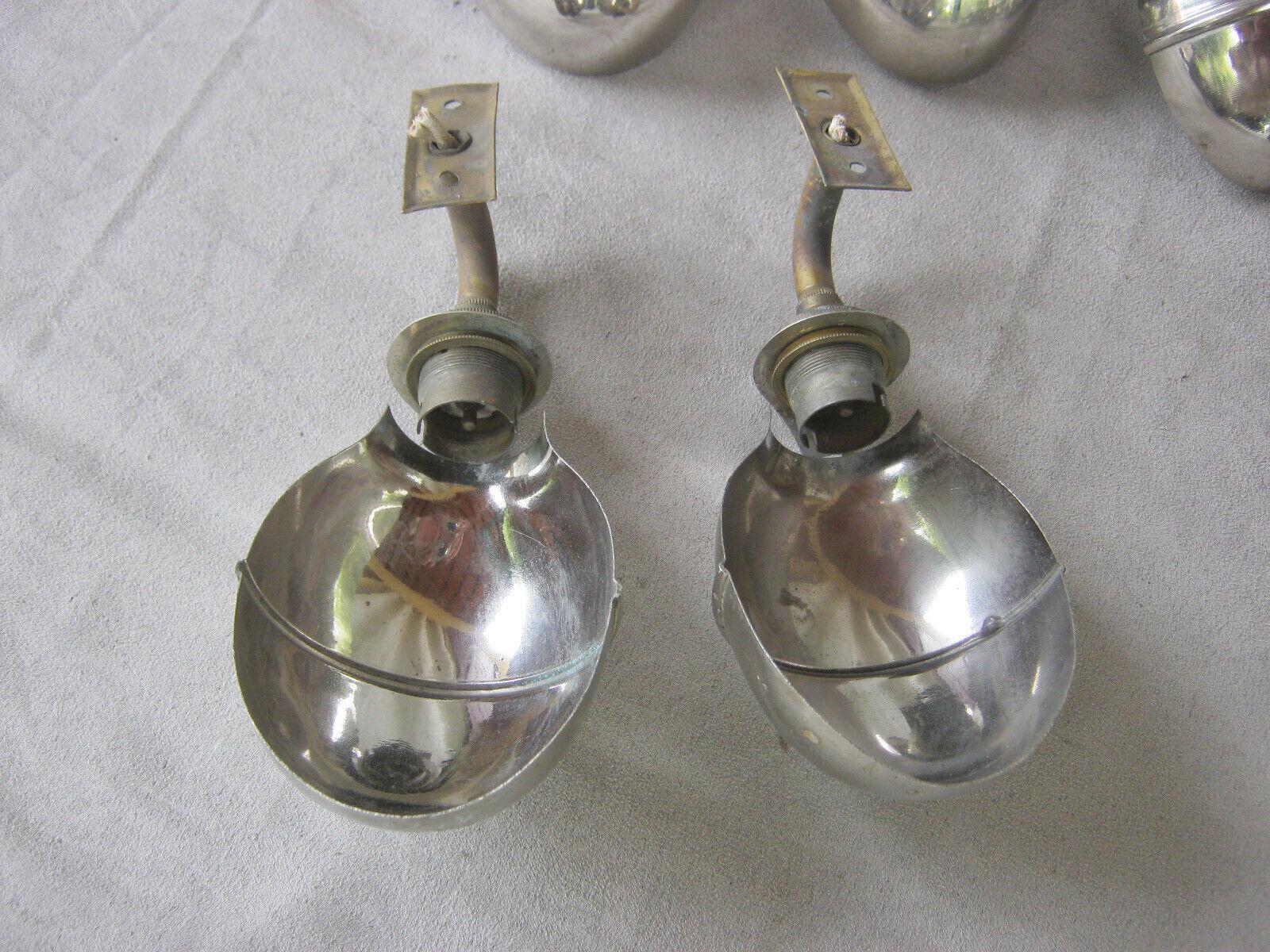 Set of 9 - 1920's French Industrial/ Loft Nickel Cupped Wall Sconces  3