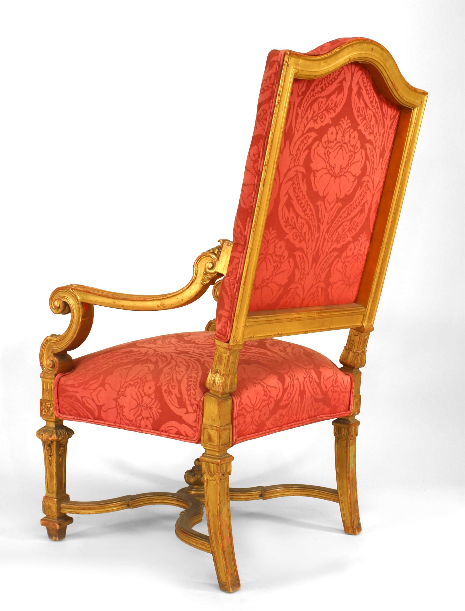 Conjunto de 9 sillas francesas Luis XIV tapizadas de rosas Madera en venta