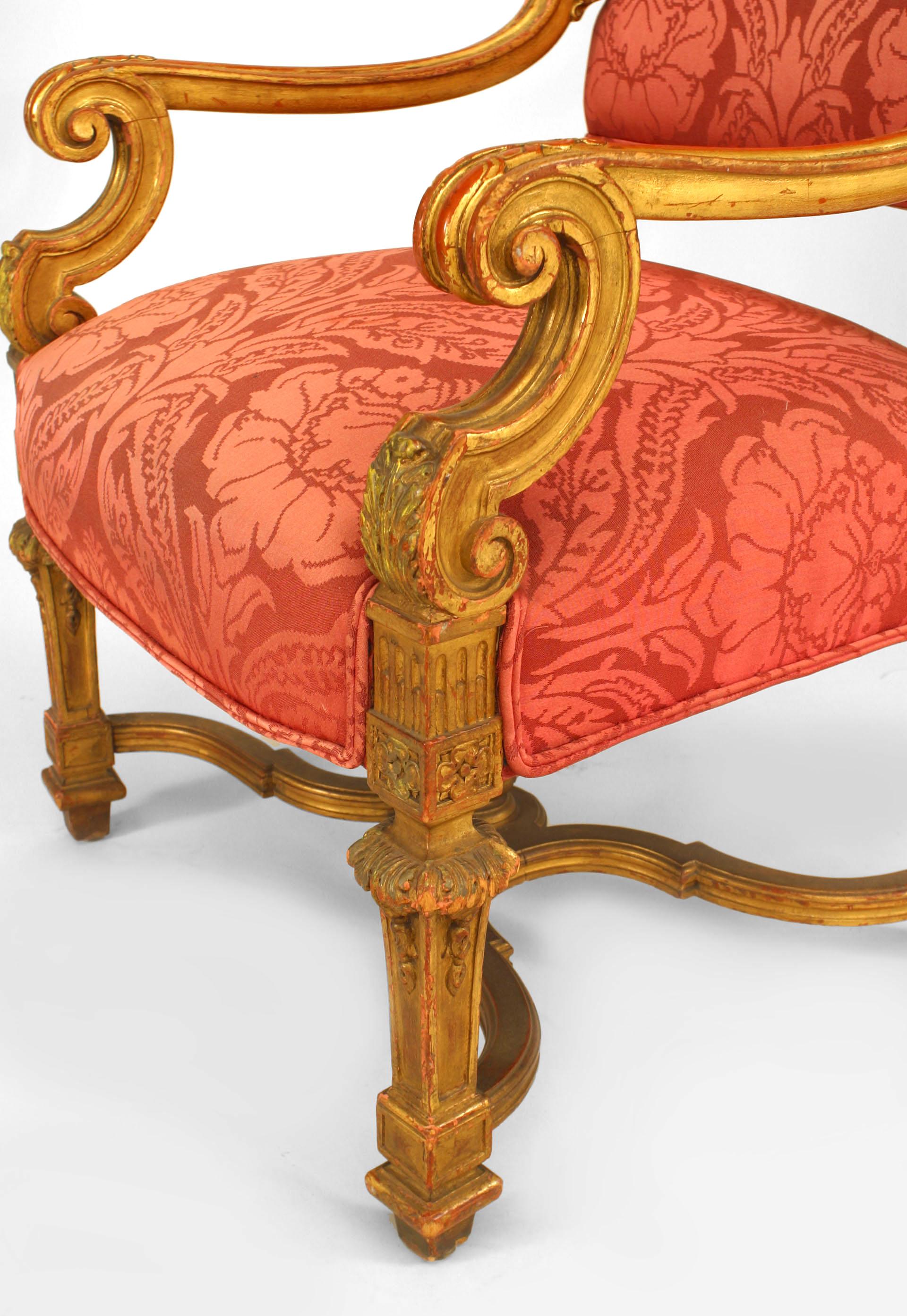 Wood Set of 9 French Louis XIV Rose Upholstery Chairs For Sale