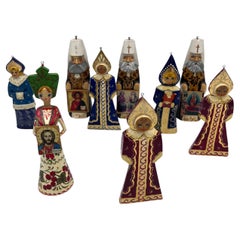 Set of 9 20th Century Eastern Orthodox Hand Painted Figural Christmas Ornaments