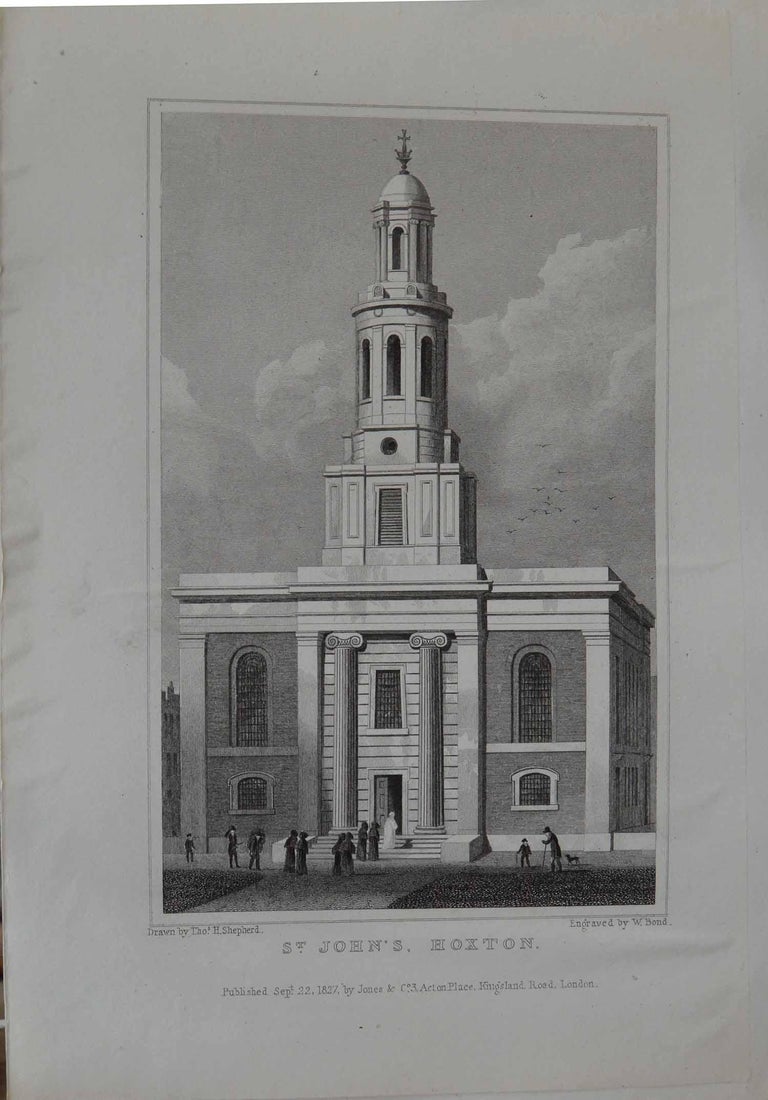 Set of 9 Antique Architectural Prints, London Churches, 1828 For Sale
