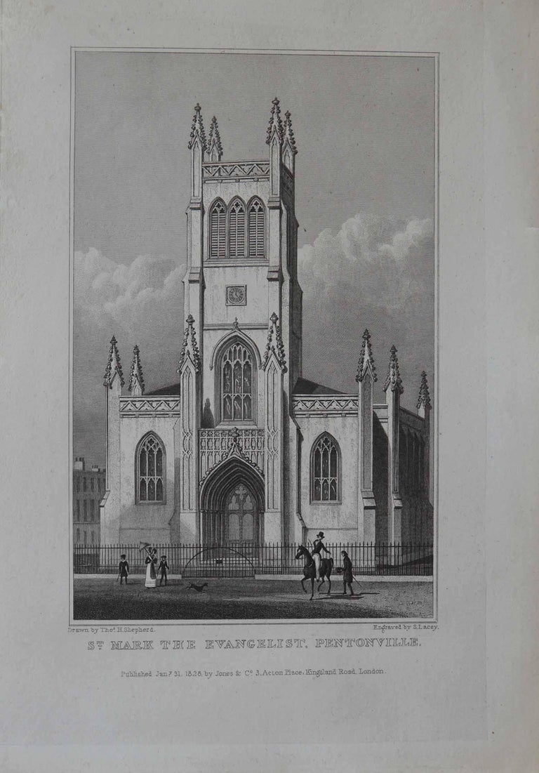 Set of 9 Antique Architectural Prints, London Churches, 1828 For Sale