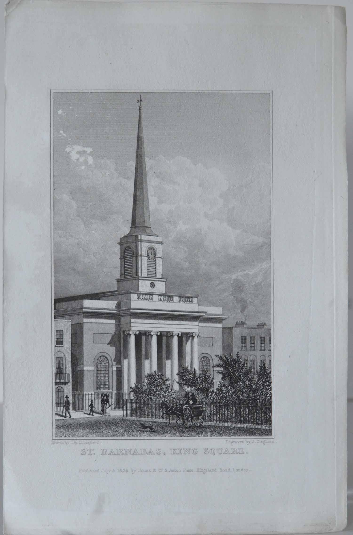 Set of 9 Antique Architectural Prints of London Churches, 1828 2