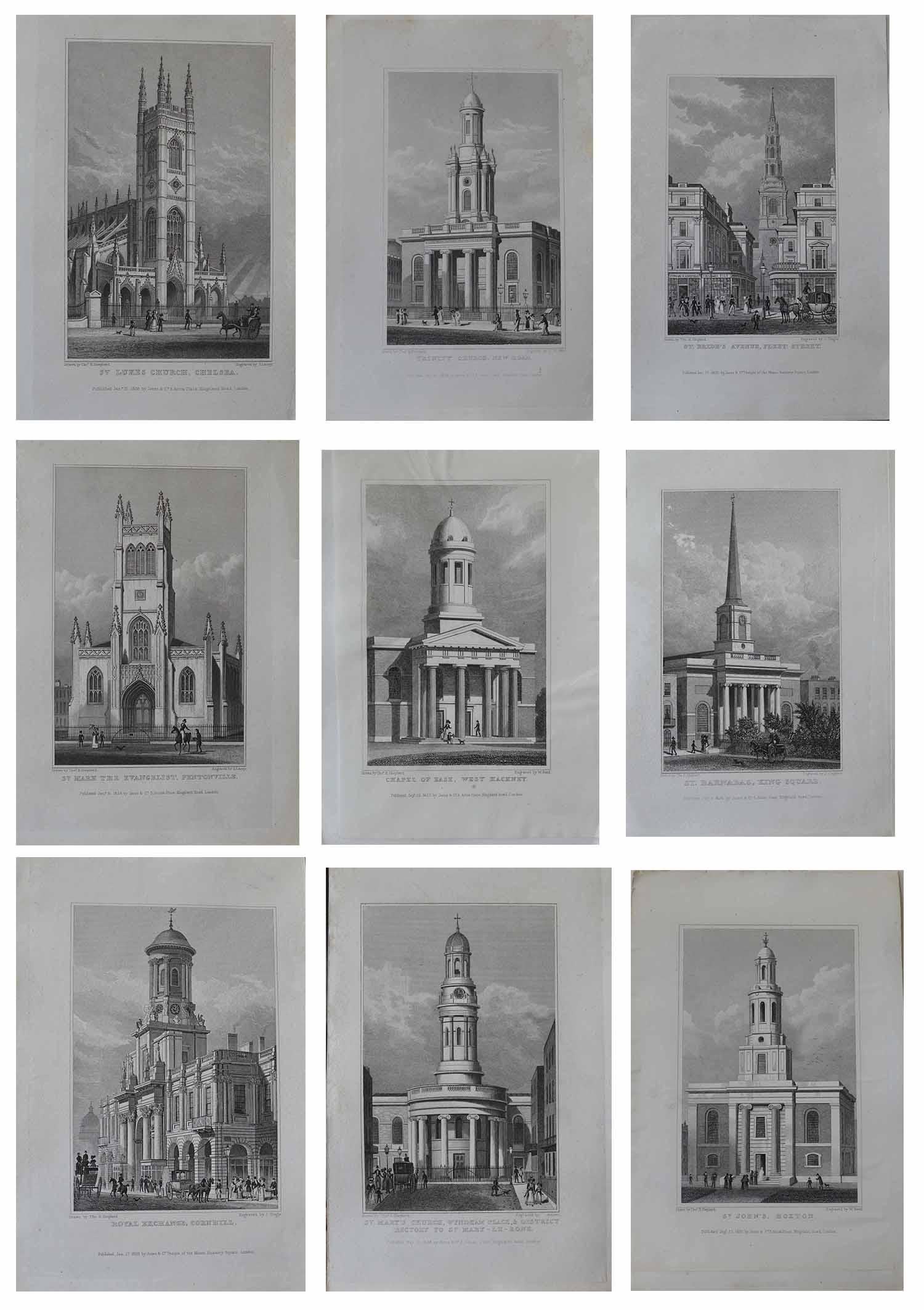 Great set of prints of London Church's

Steel engravings after drawings by Thomas Shepherd

Printed on the finest of Japan velum laid on to wove

Published circa 1828

Unframed.





 