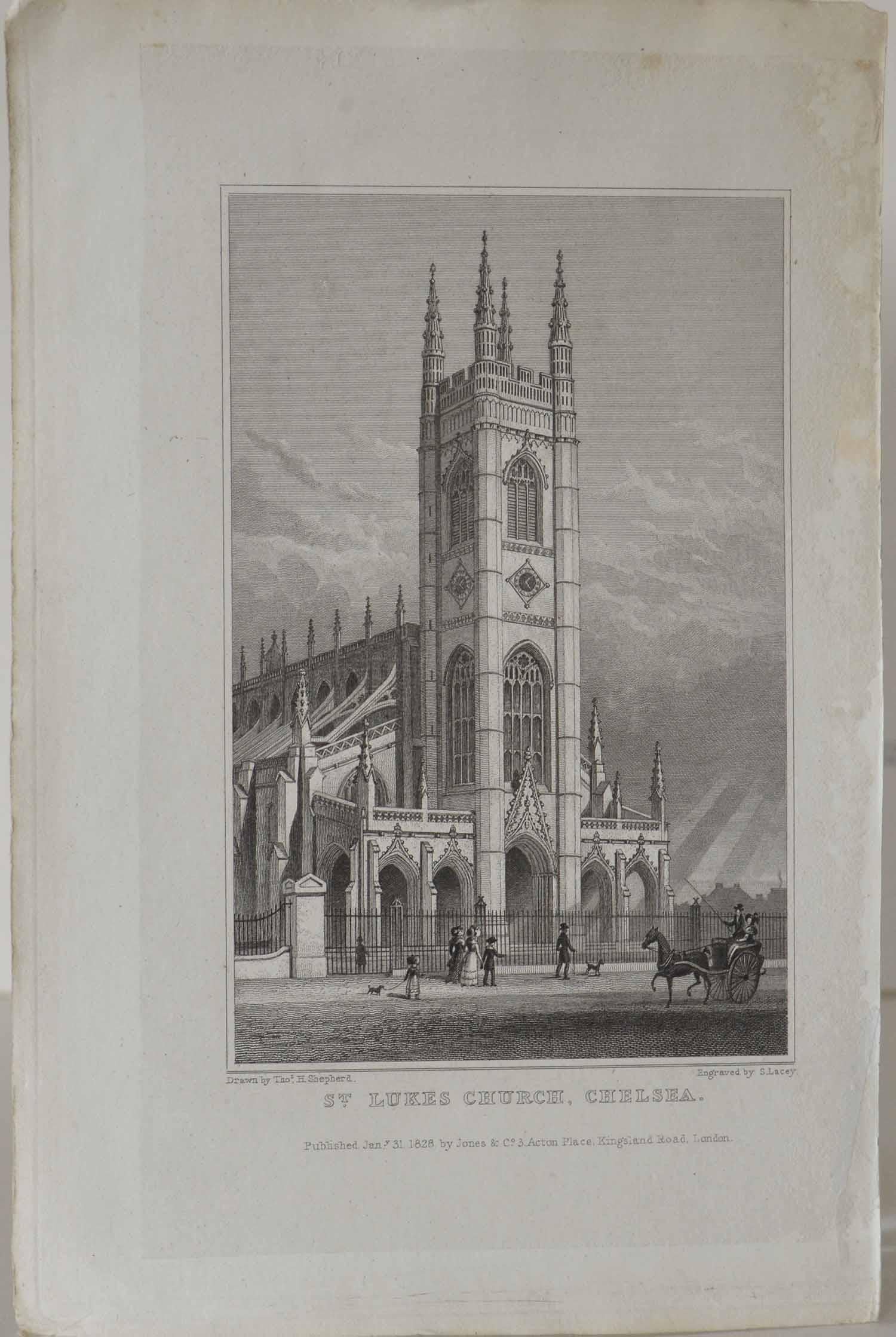 Georgian Set of 9 Antique Architectural Prints of London Churches, 1828