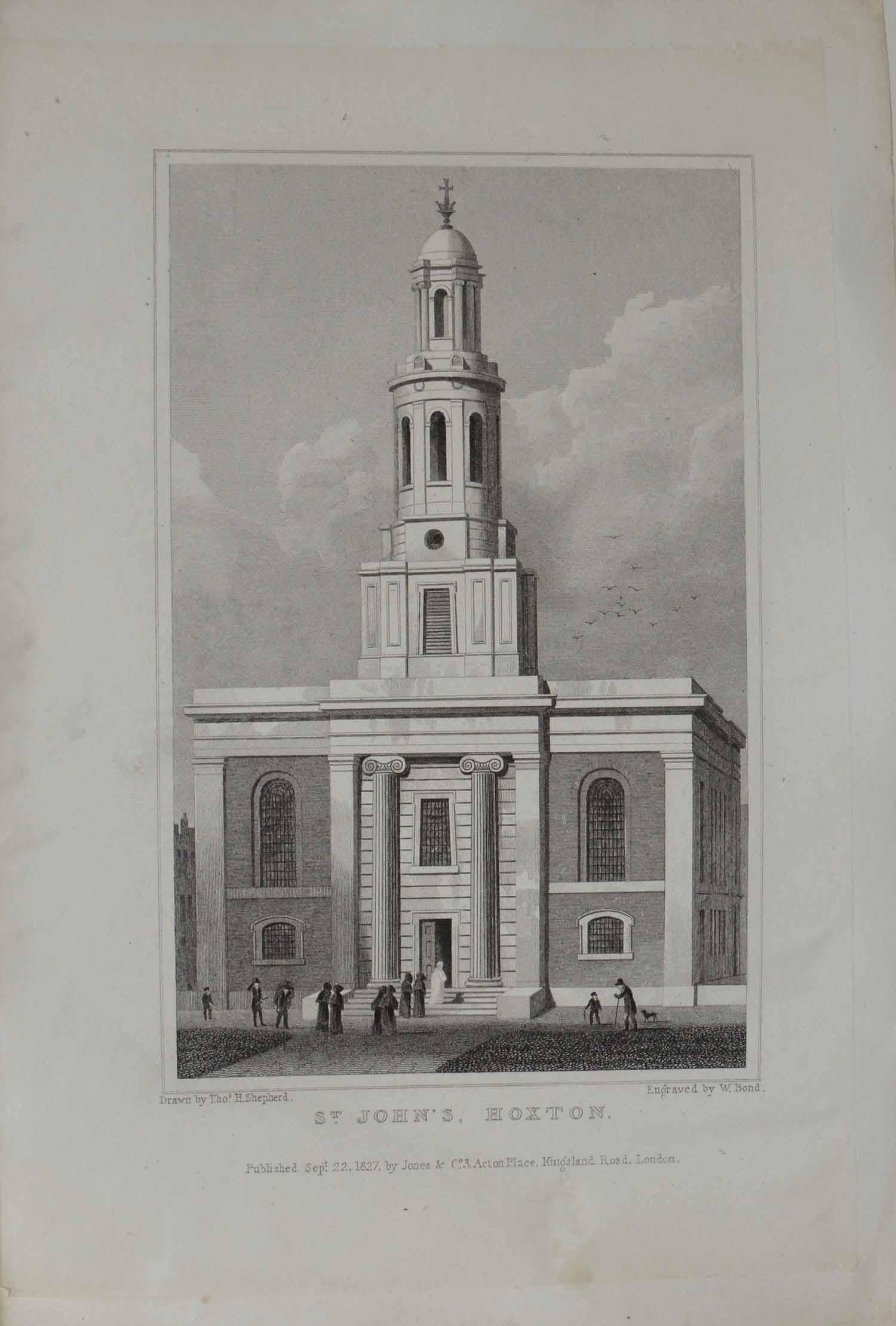 English Set of 9 Antique Architectural Prints of London Churches, 1828