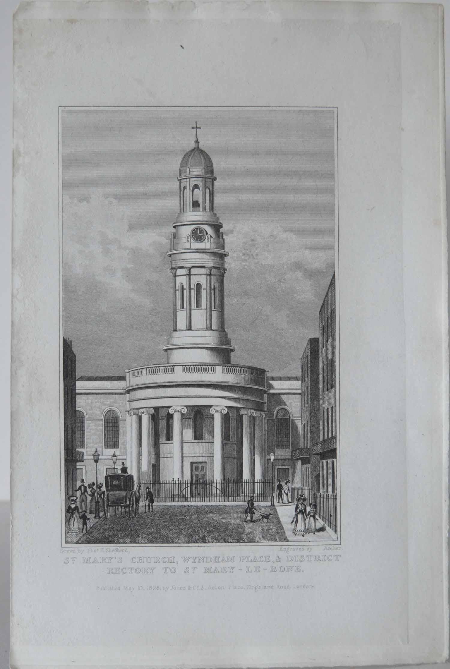 Paper Set of 9 Antique Architectural Prints of London Churches, 1828