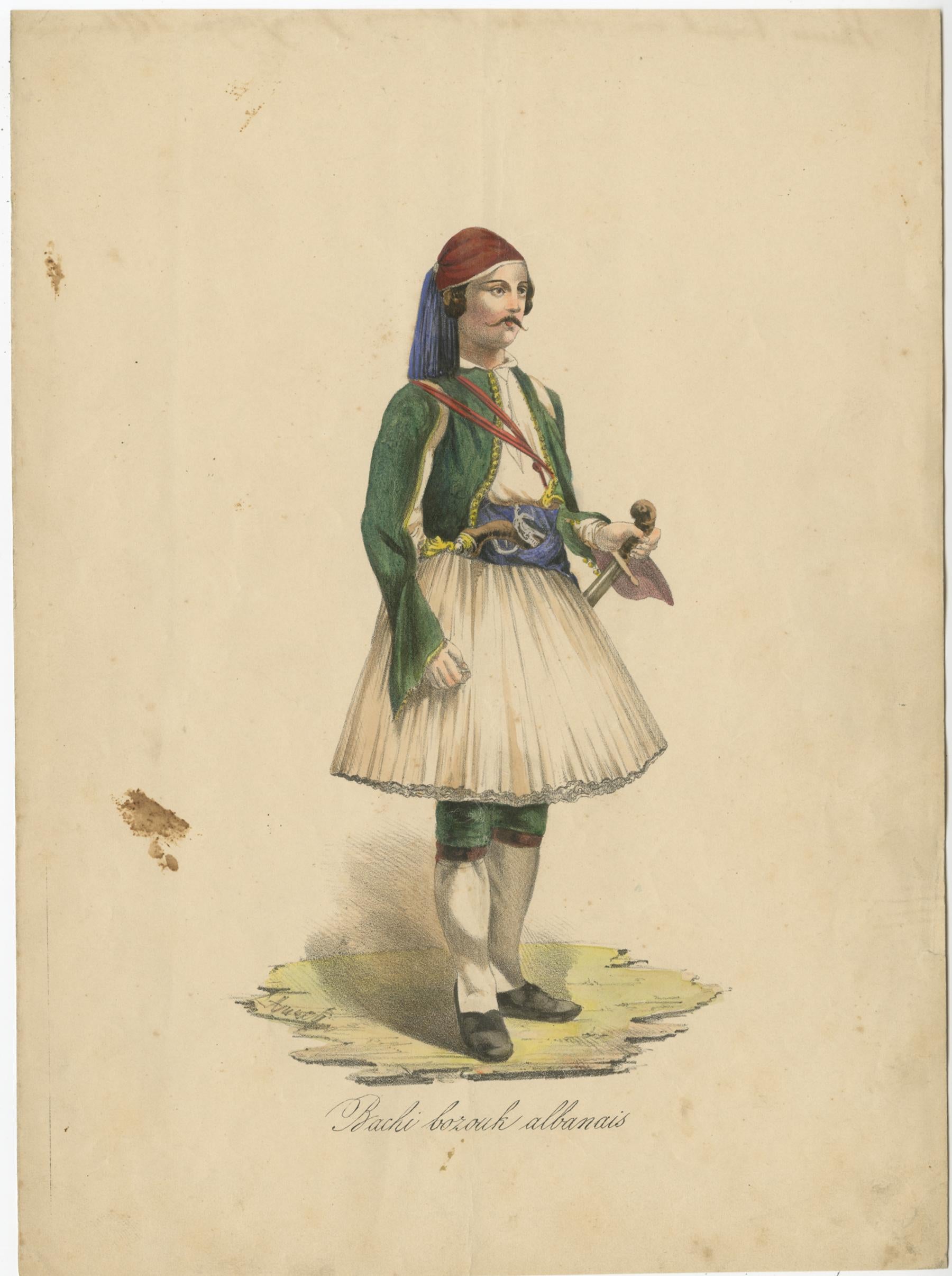 Set of nine antique costume prints including costumes of Turkey, Albania, Anatolia and others. Source unknown, to be determined. Published circa 1840.
